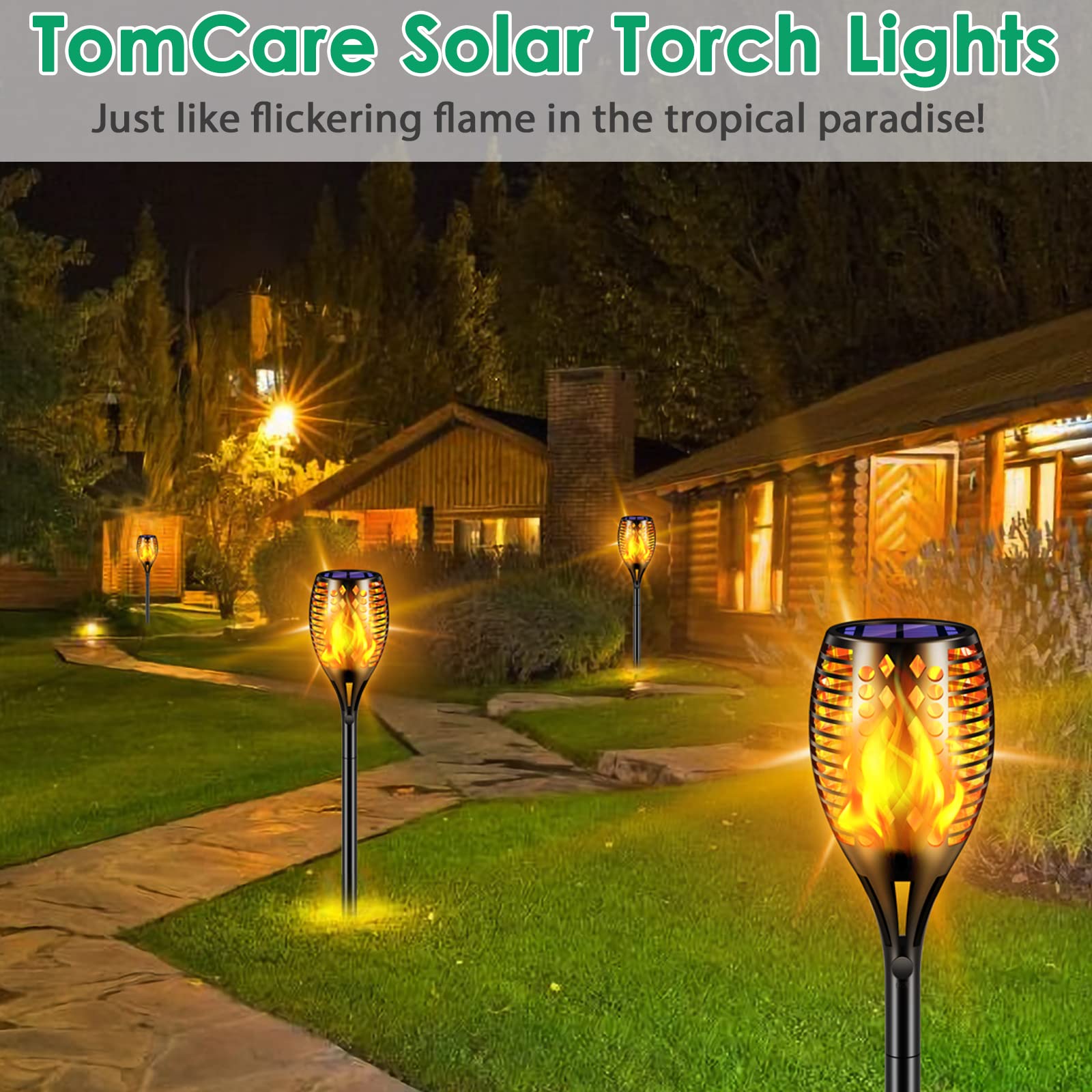 TomCare Solar Lights 43in Waterproof Flickering Flames 96 LED Torches 4 Pack Black B071FFJFWH
