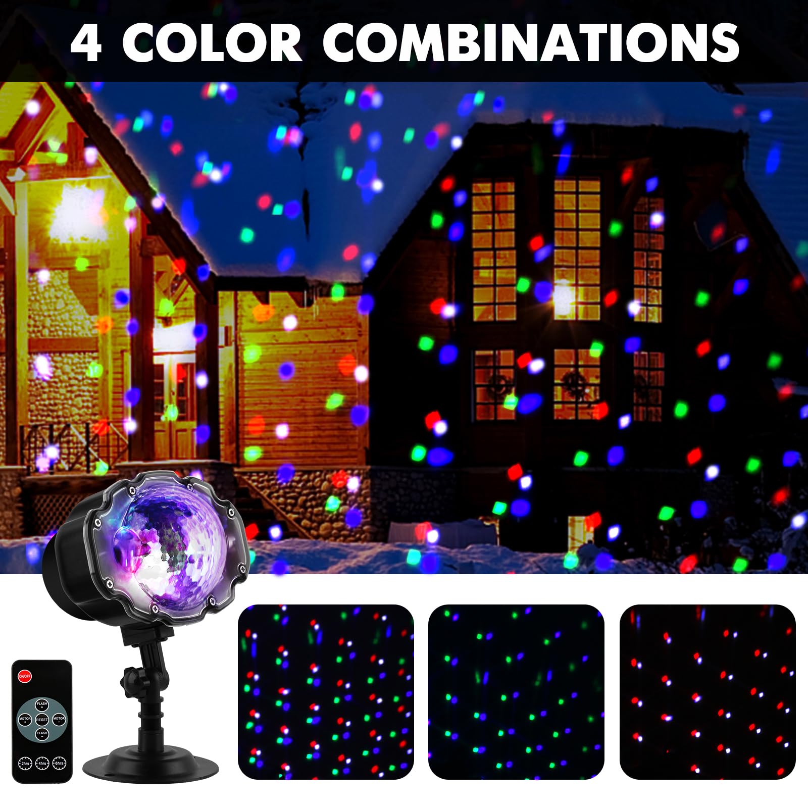 Yokgrass Christmas Snowfall Projector Lights, Multi Colors Holiday Lights With Remote Control, White Snow, Indoor Outdoor For Ha