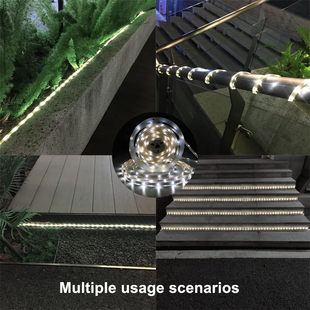 BMTJOVO Solar LED Strip Lights, 9.8ft White Waterproof Outdoor Lights with Remote, Timer, 8 Modes, Model BMT03-W