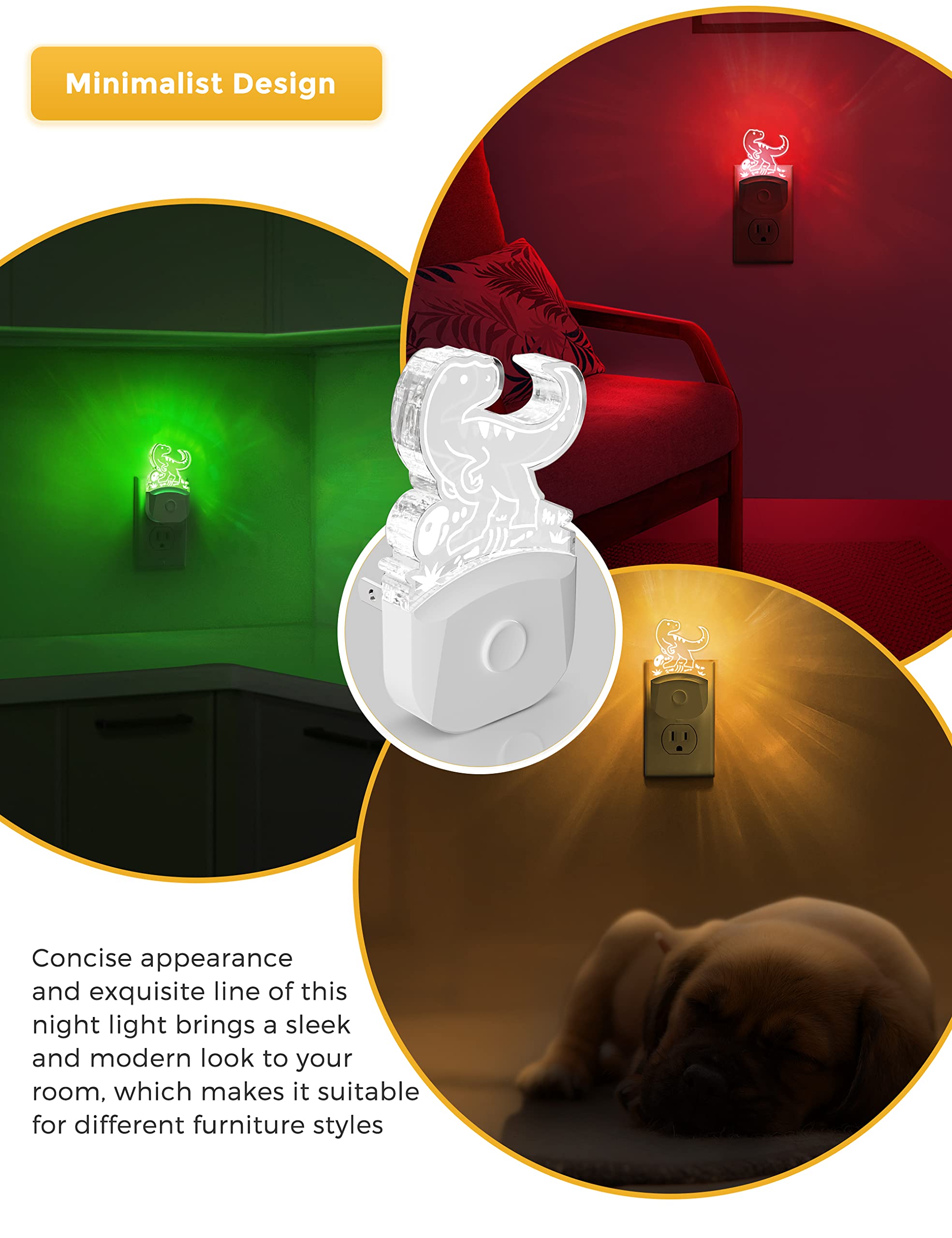 Lohas Dinosaur Night Light For Boys, Kids Nightlight Plug In, Dusk-To-Dawn, Velociraptor Led Night Lights Plug Into Wall, Rgb+So