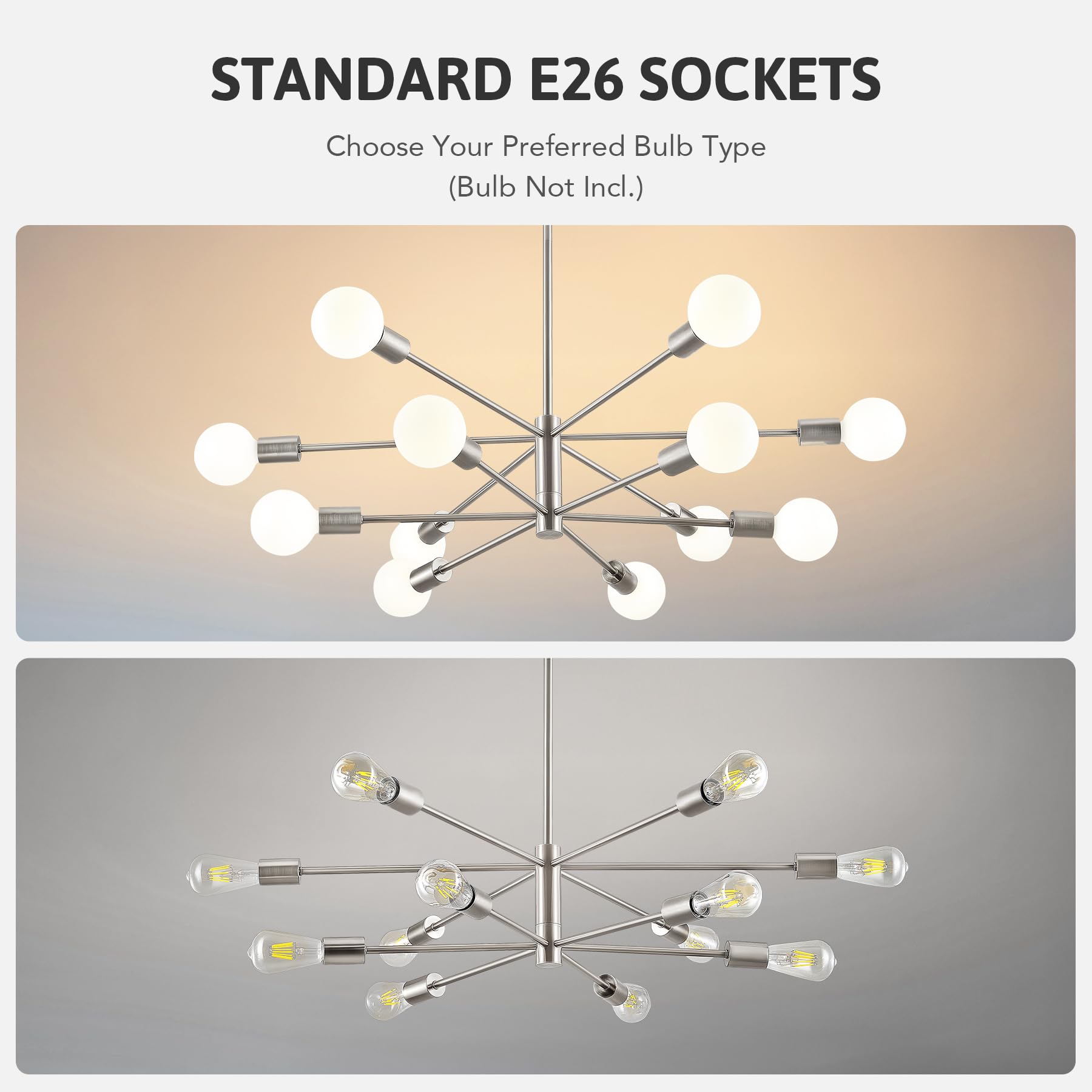 Vonluce 12-Light Sputnik Chandelier, Morden Chandelier For Dining Room, Adjustable Chandelier Over Table For Living Room Kitchen