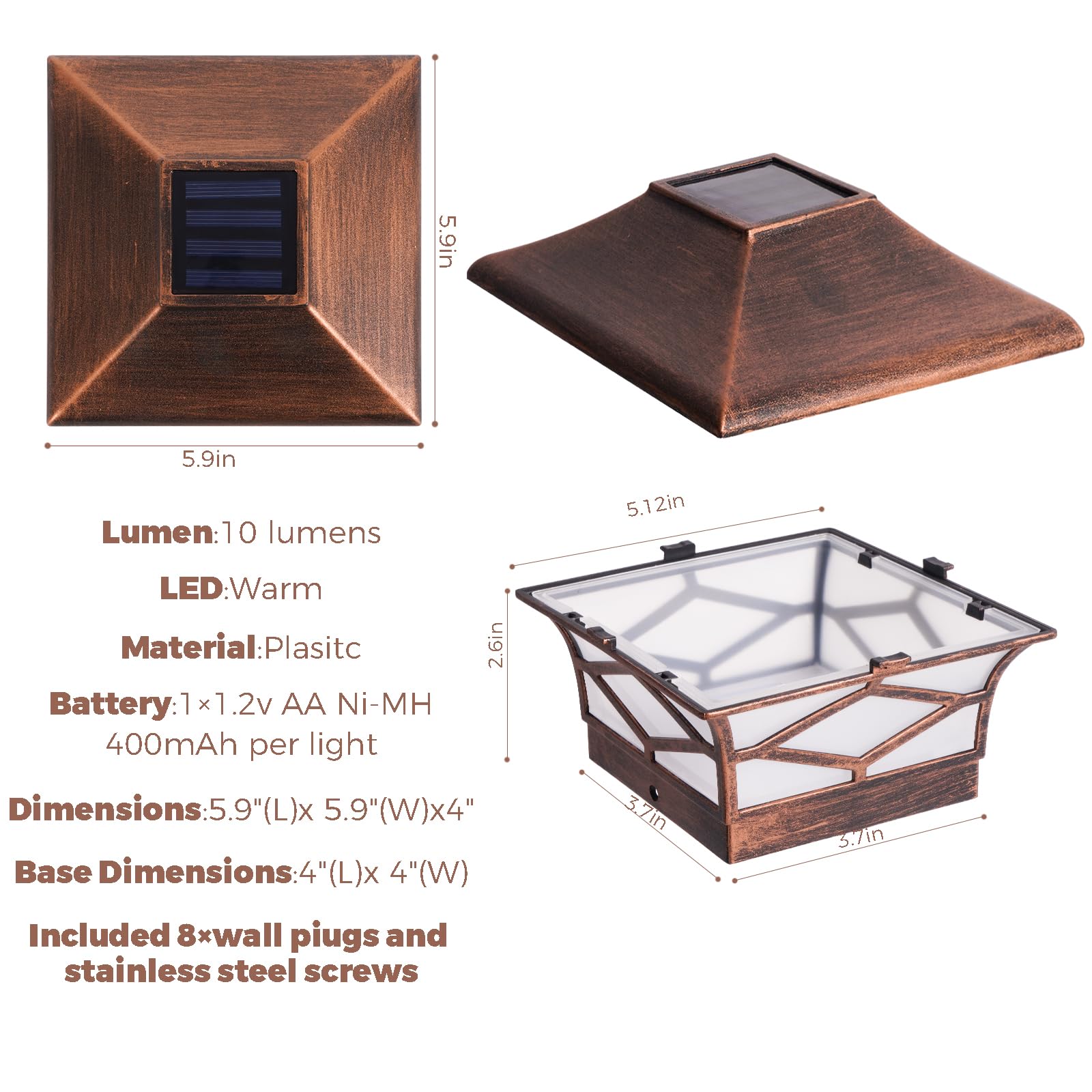 Solar Post Cap Lights Copper - Outdoor Led Solar Garden Lighting Deck Fence Cap Light 4 Pack Waterproof Warm White Led Solar Bac