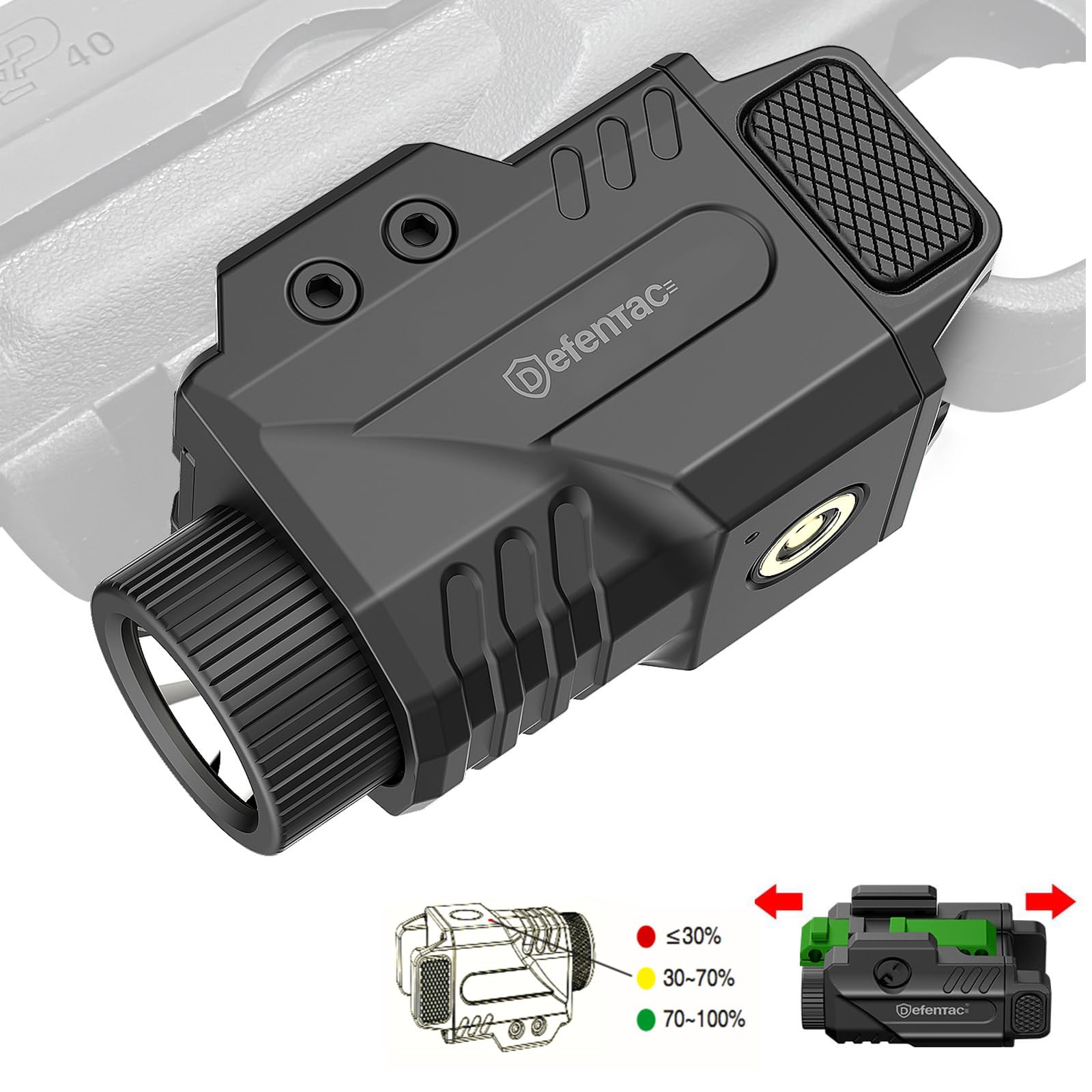 DEFENTAC 800lm Slidable Launcher Light with Power Level Indicator  Magnetic Charging Handheld Toy Flashlight W/Strobe  Compatible with Picatinny Rail (210.5MM Width)