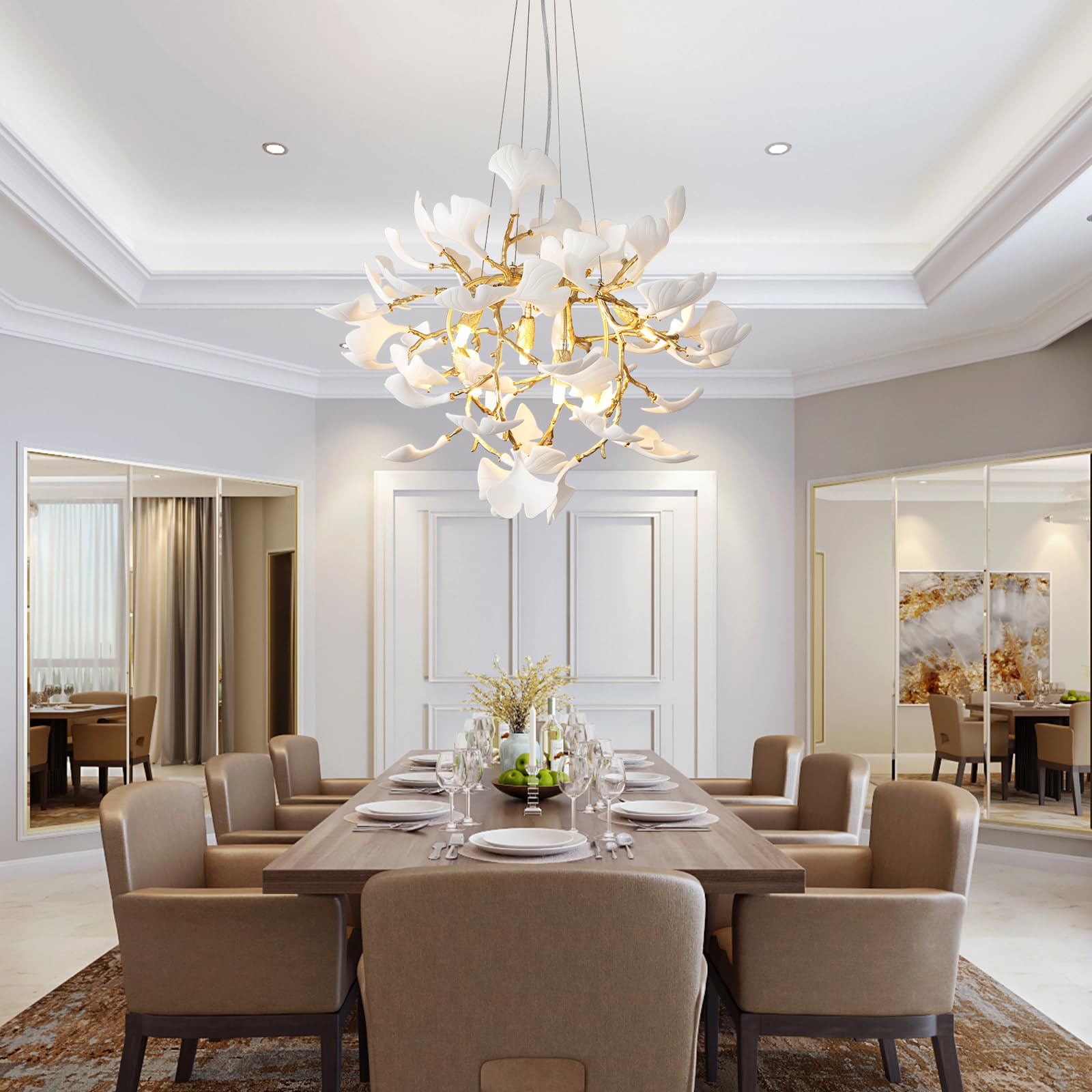Plsintly Gold Tree Branches Chandelier, 23.6in Round, Aluminum, Modern Sputnik Design, Ideal for Dining Room, Kitchen, Foyer, Bathroom, Bedroom