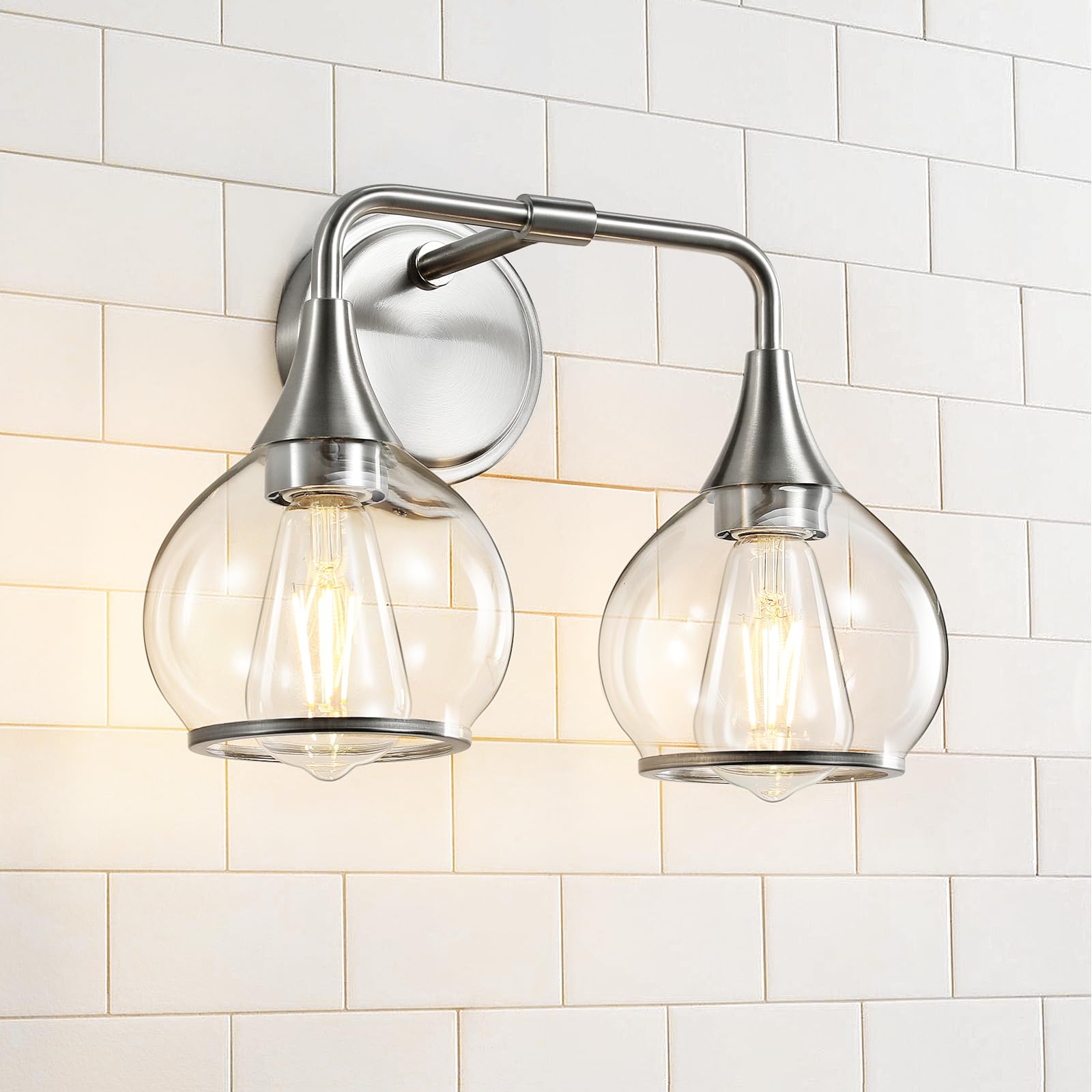 HAHZT Brushed Nickel Bathroom Vanity Light Fixture 2 Lights Metal 14 inch Wall Sconce Model 8033ML