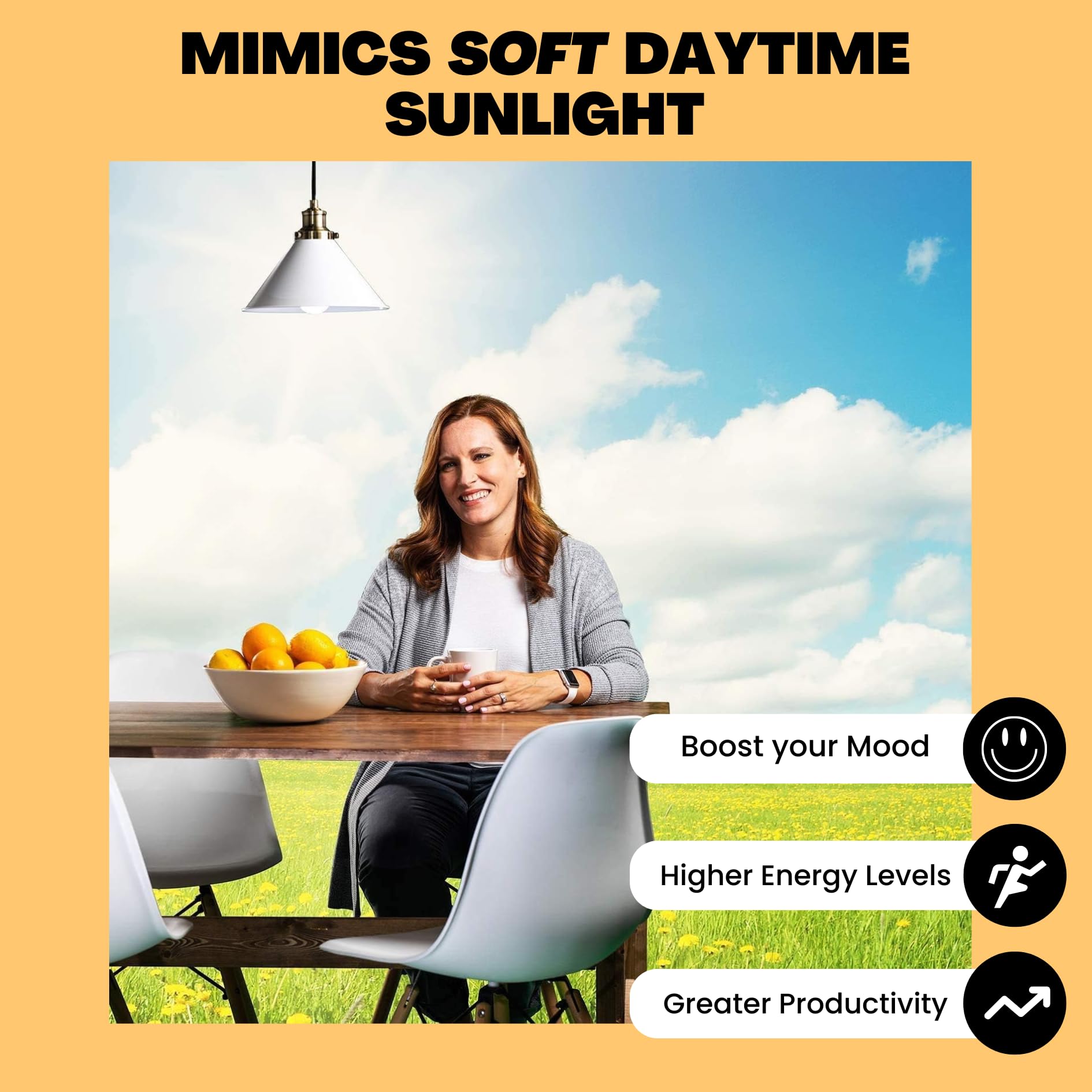 Norbsmile Soft Full Spectrum Light Bulb - Sunlike Softer-Hue A19 Wellness Led. Boost Energy, Mood & Performance, Support Circadi