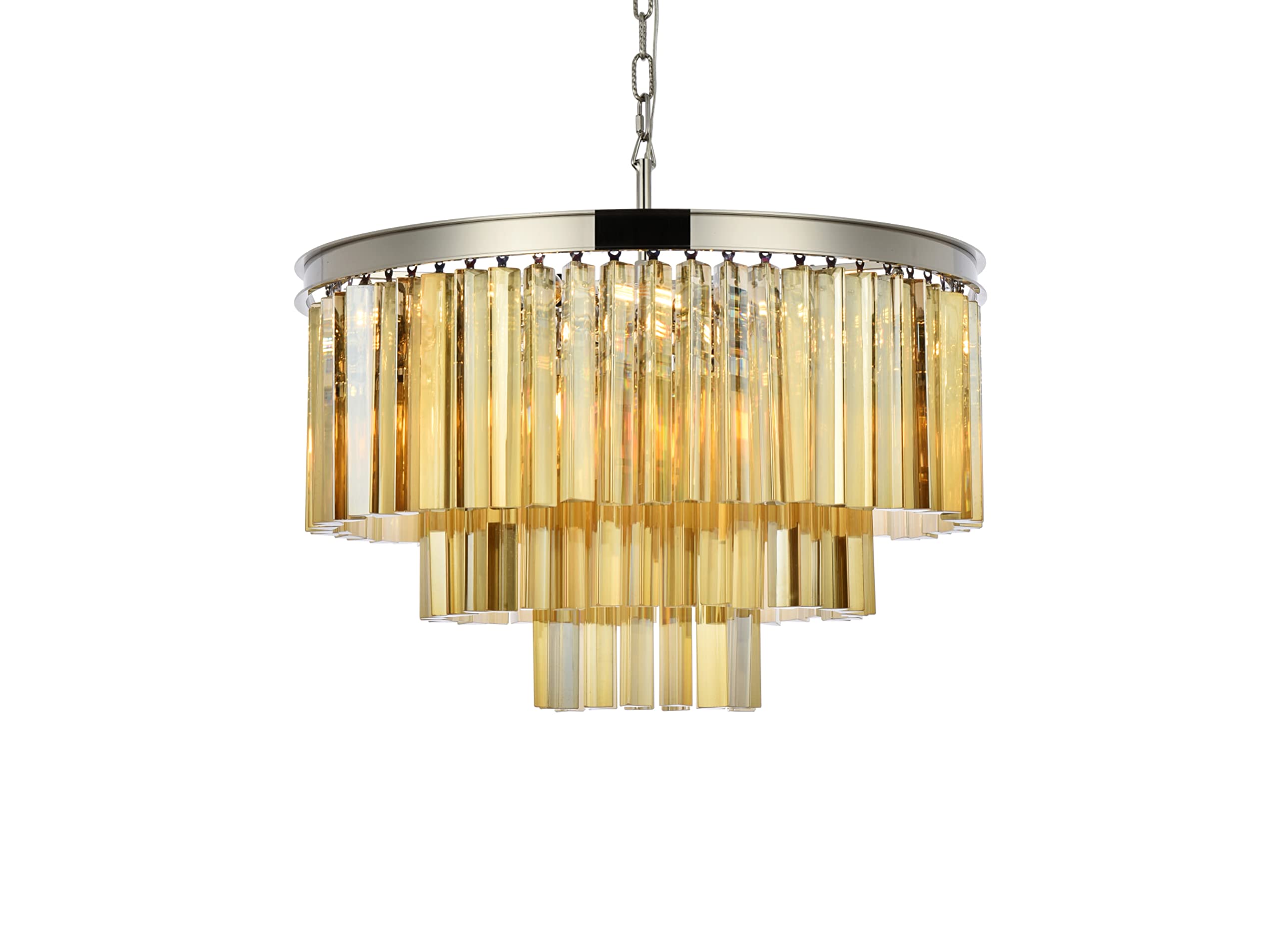 Elegant Lighting Sydney Collection 1201D26PN-GT/RC 9-Light Pendant Lamp with Royal Cut Golden Teak Crystals, Polished Nickel Finish