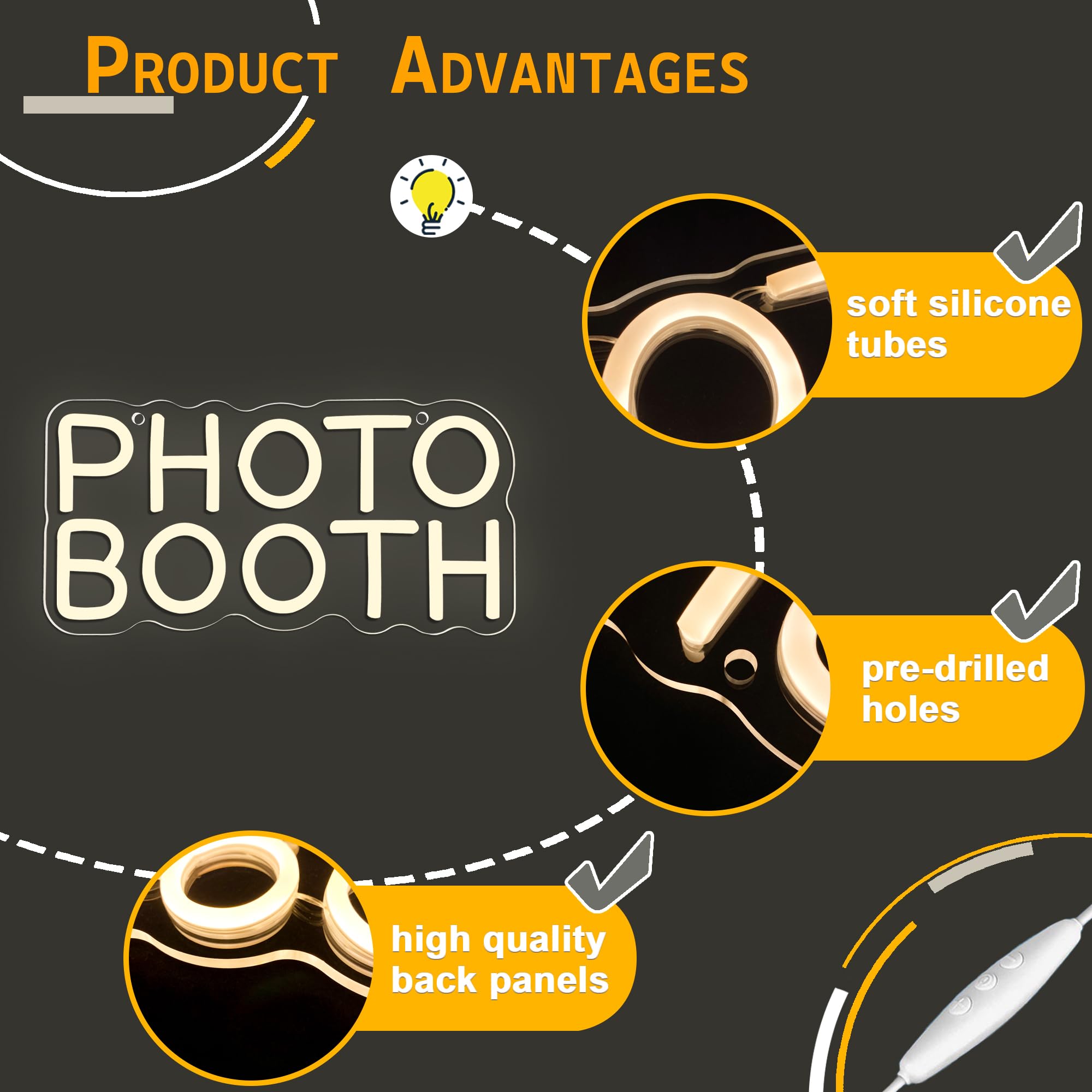 Photo Booth Neon Sign  Dimmable Photo Studio Sign Led Neon Light Led Light For Photography Bedroom Wedding Engagement Party Reception Gifts(11.8 * 5.9In)