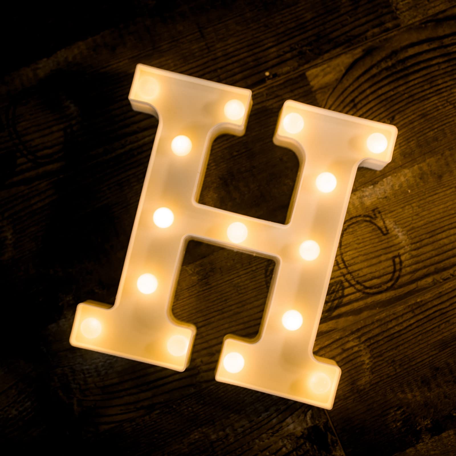 Foaky LED Letter Lights Sign Marquee Light Up Letters Sign for Night Light Wedding/Birthday Party Battery Powered Christmas Lamp Home Bar Decoration(H)