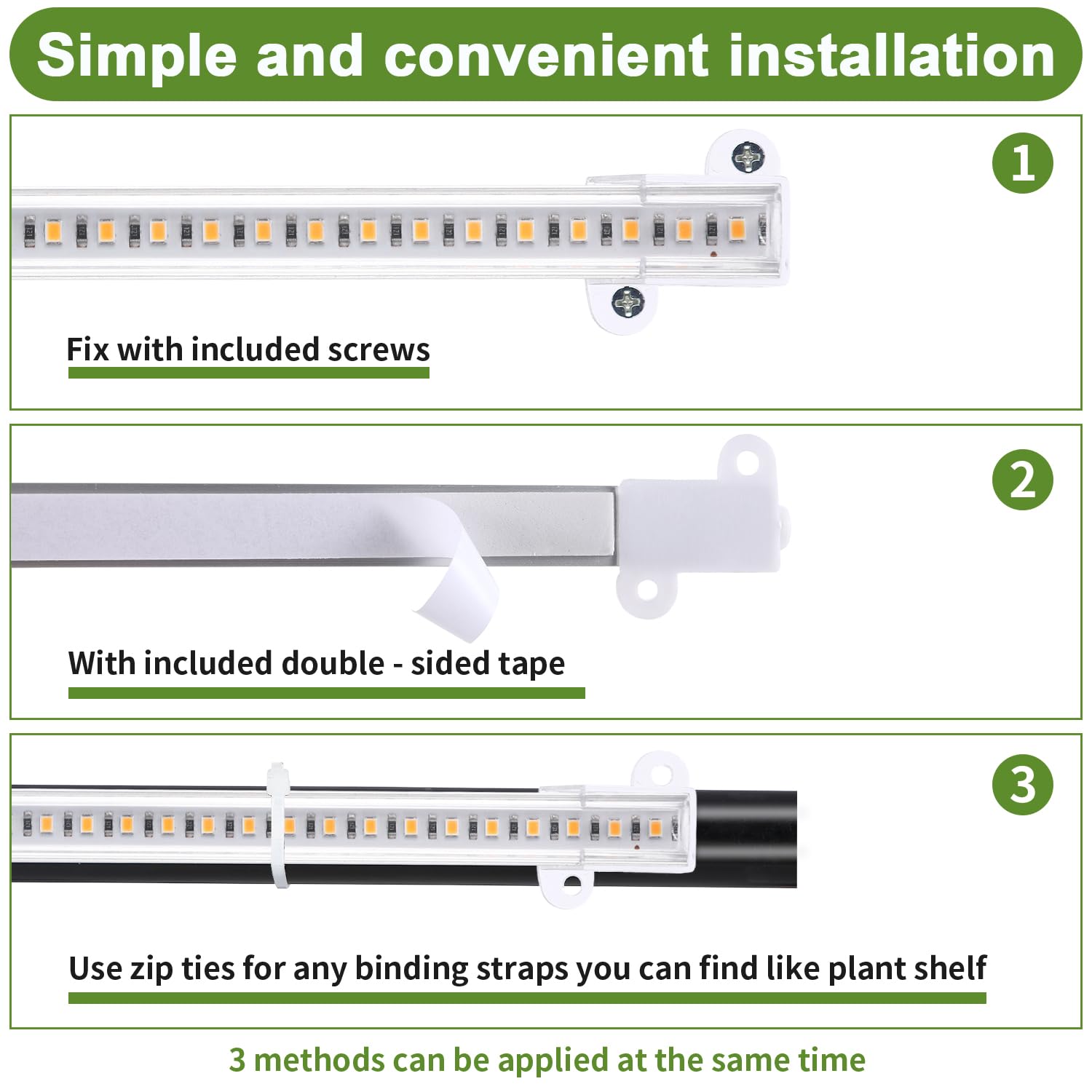 JhauvMw LED Grow Light Strips, Full Spectrum 3500K, 2 Head, Timer, Dimmable, Aluminum, 1-Pack