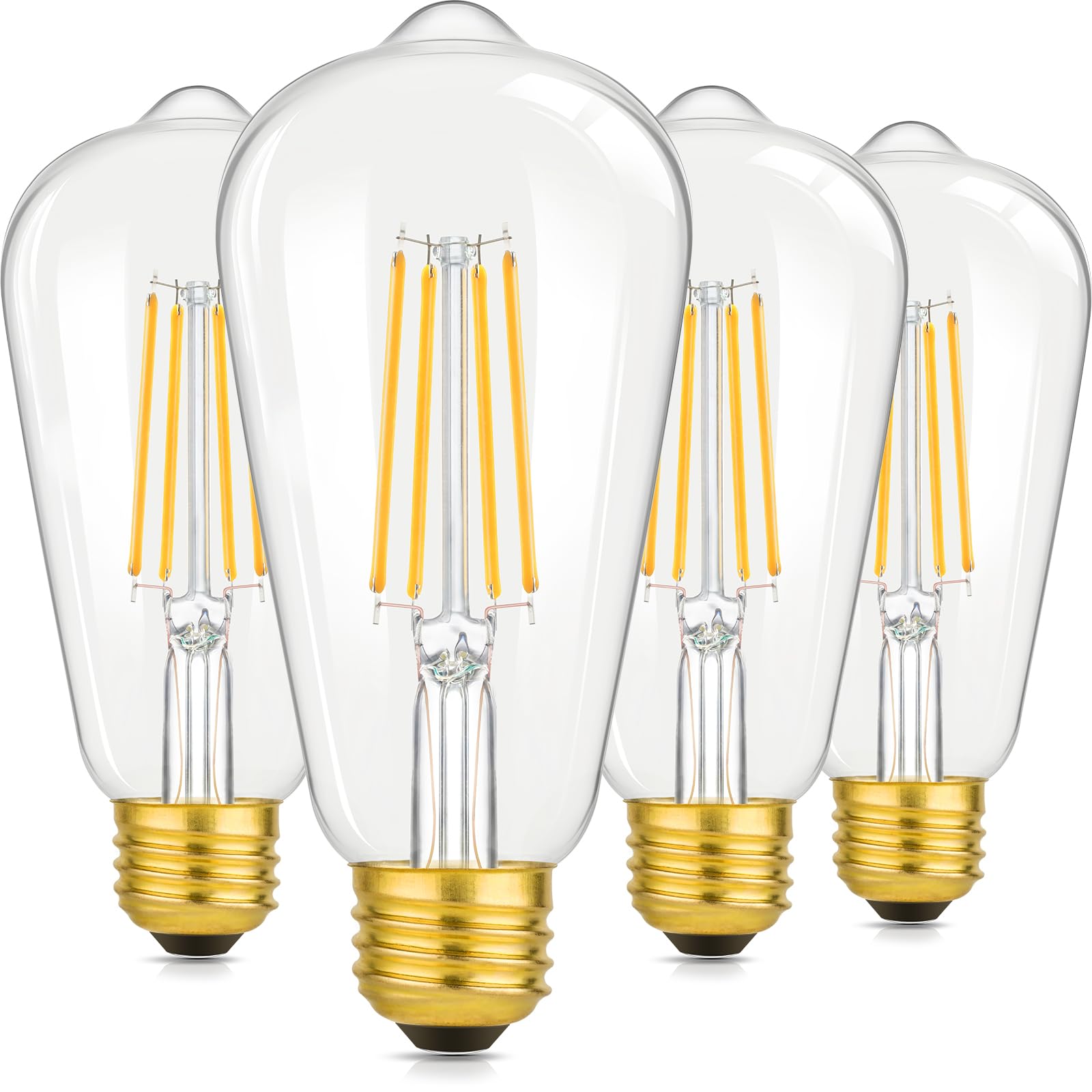 Brightever 4-Pack ST64 LED Edison Light Bulbs 100W Equivalent 1400LM, 2700K Warm White, Clear Glass, Non-Dimmable
