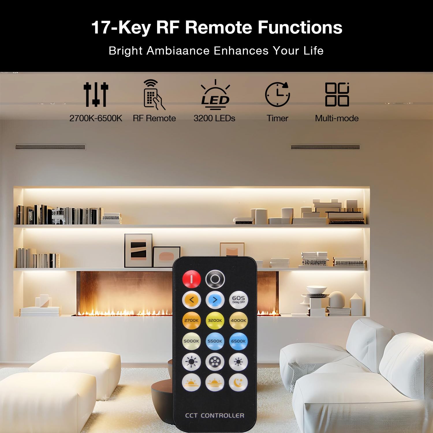 Daybetter Cob Led Strip Light Tunable White, 32.8Ft/10M 6080Leds White Led Light Strips With Remote, 2700K-6500K Dimmable Led Ta