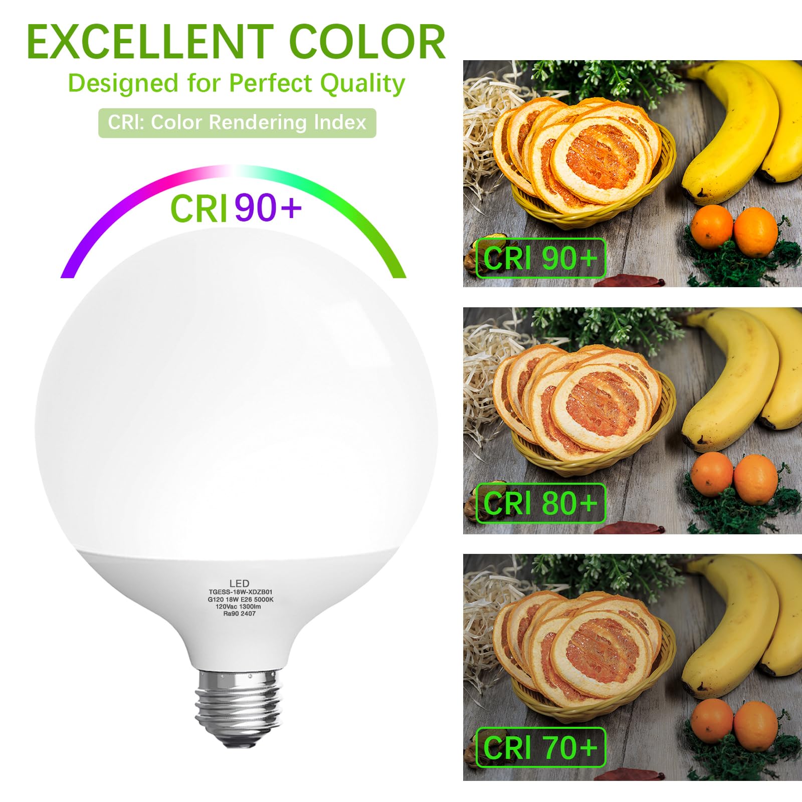 Led Light Bulb,G120 Globe Bulb,18W Globe Light Bulbs,Daylight 4000K Led Bulb,Non-Dimmable,E26 Base Large Decorative Lamp,1400 Lu