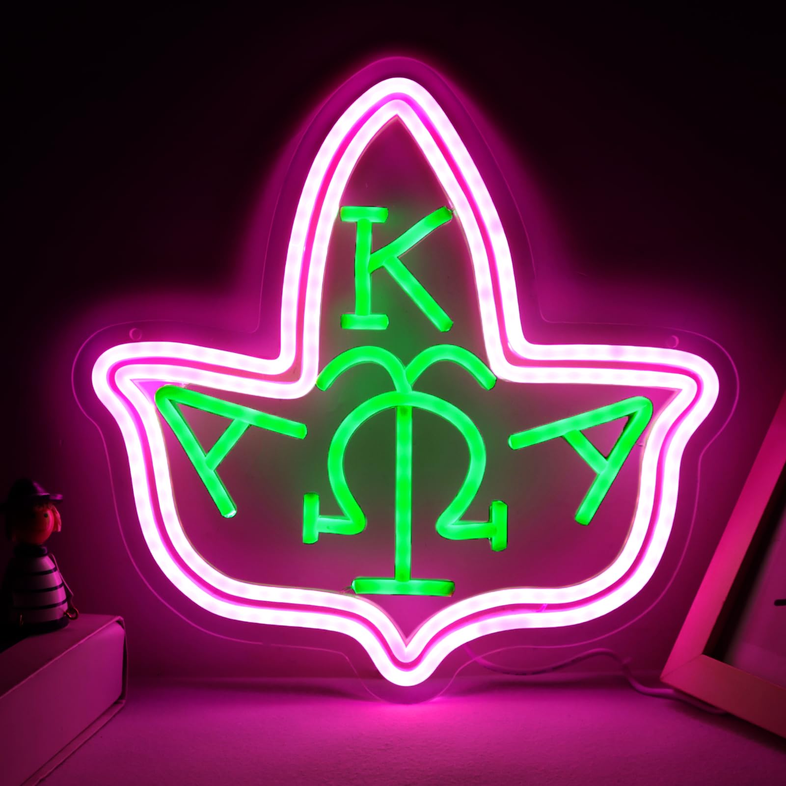 Tiabuy Pink Neon Wall Sign, Greek Sorority Decor, Acrylic, 14x13 inch, Green & Pink