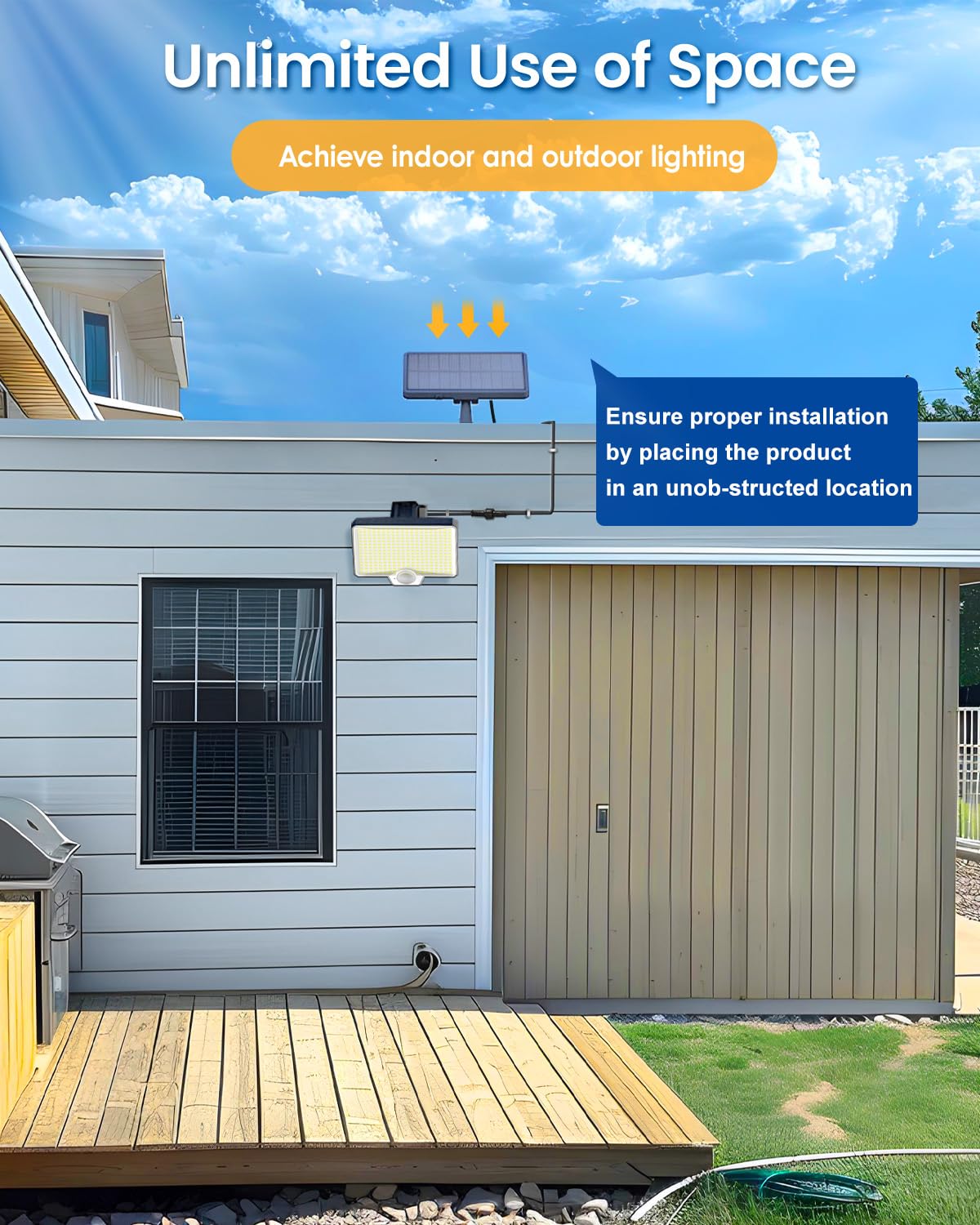 Auderwin 294 Led Solar Motion Sensor Outdoor Lights 7500K, 3900Lm Solar Flood Lights, Ip67 Waterproof Outside Solar Powered Secu