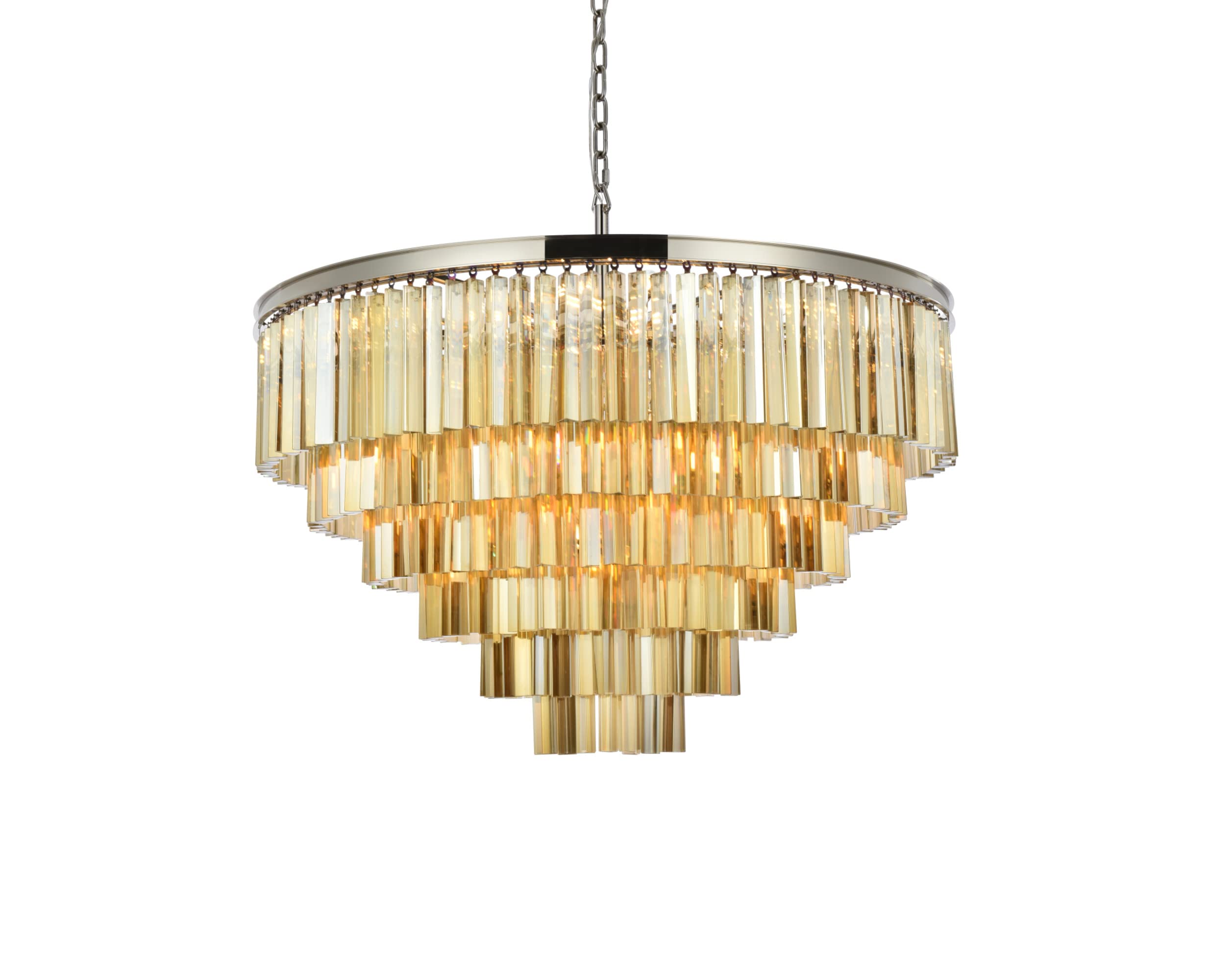 Elegant Lighting Sydney Collection 33-Light Pendant Lamp with Royal Cut Golden Teak Crystals, Polished Nickel Finish