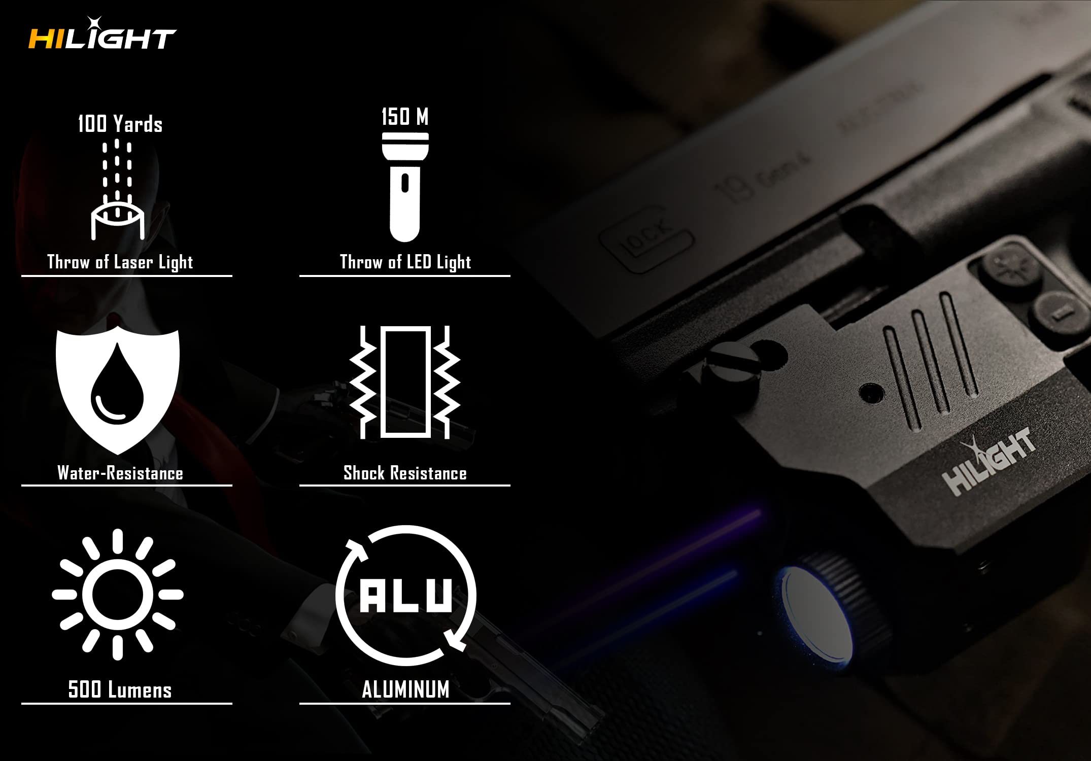 HiLight P3PBL Laser Light Combo - 500 Lumens, Rechargeable, Hard Anodized Aluminum, Blue & Purple