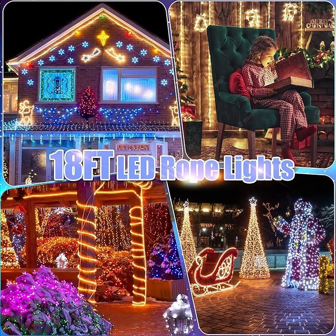Vigdur LED Rope Lights 18ft Waterproof Warm White Flexible Tube 216 LEDs - Yellow-18FT