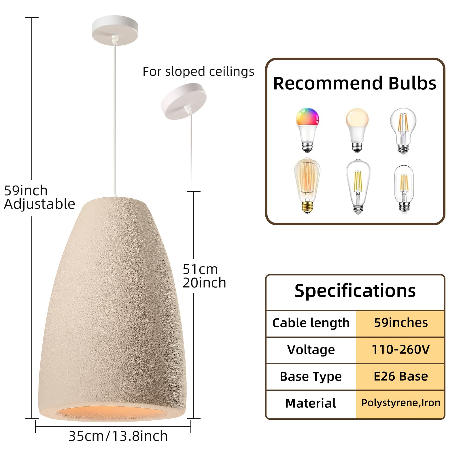 Jaymp Modern Pendant Light For Dining Room Kitchen Island Light Hallway Restaurant Hanging Lamp E26 Base Japanese Wabi-Sabi Styl