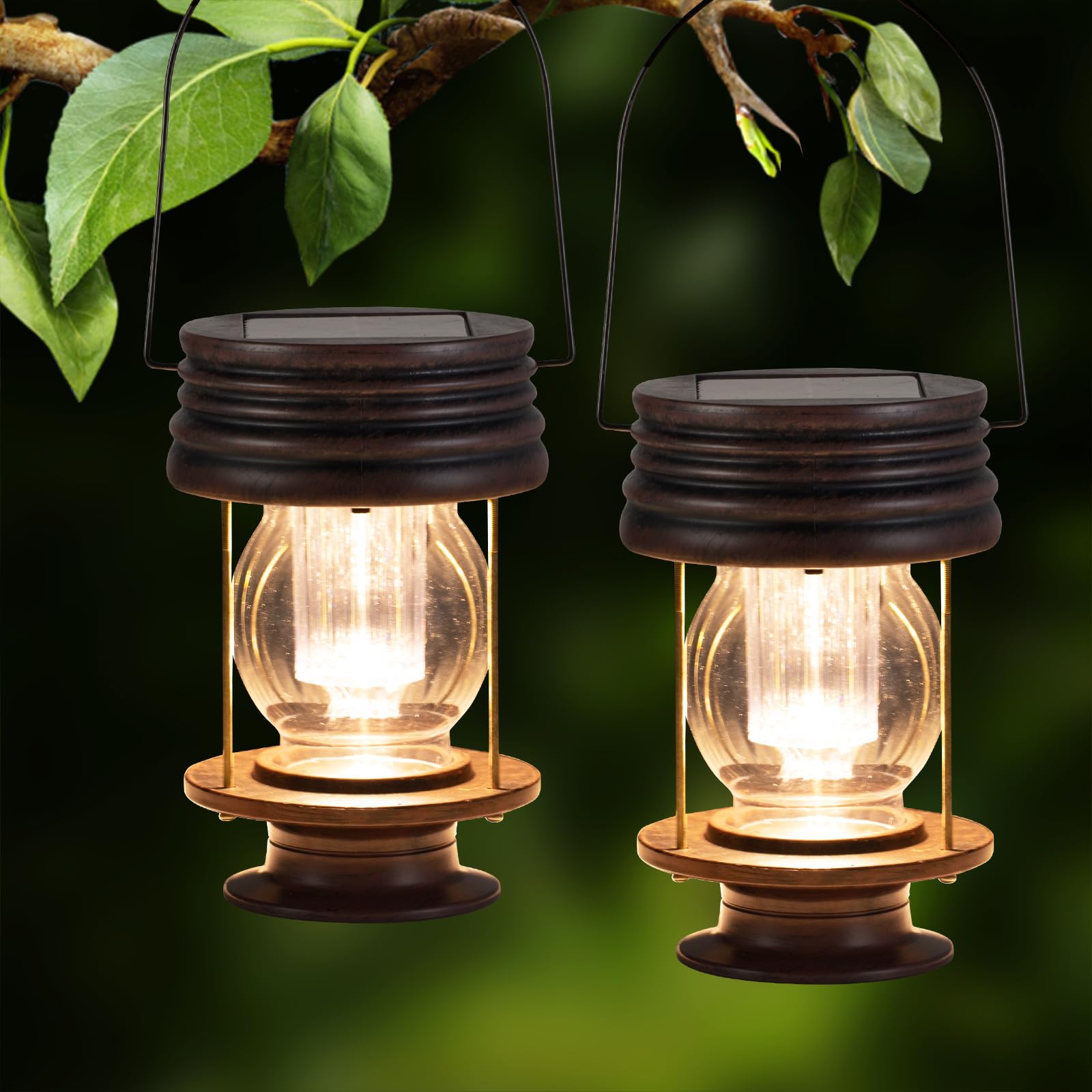 Pearlstar Solar Lanterns Outdoor Hanging Solar Lights With Handle For Pathway Yard Patio Garden Decoration, Outside Solar Table Lamp, 30Lumen (8.3”-2 Pack)