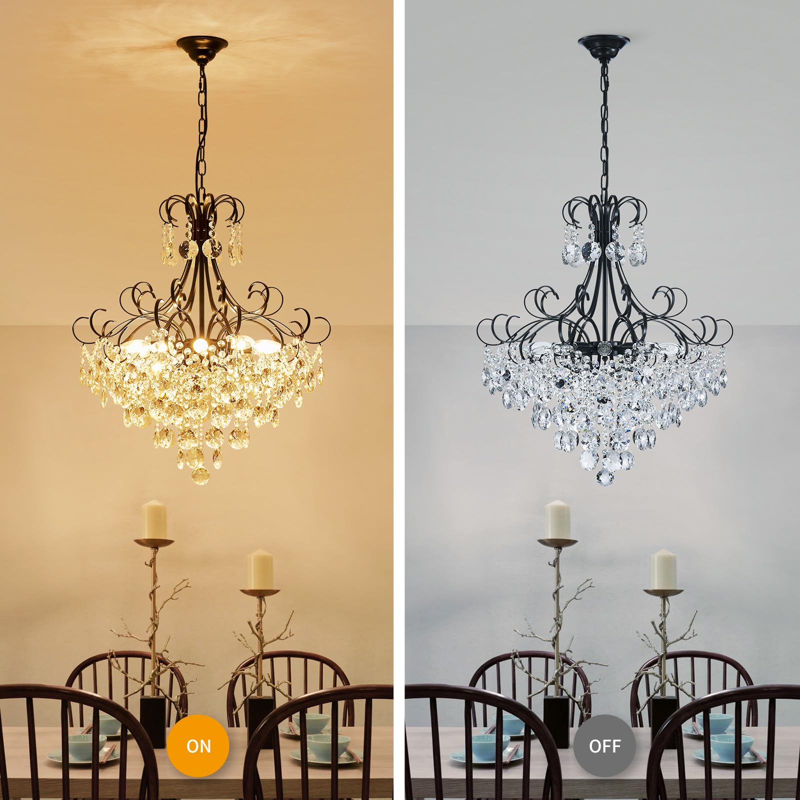 ANJIADENGSHI Crystal Chandelier, K9 Crystal Lighting, 28" High, 23" Wide, Black, Model CL-0019B, 10 E12 Bulbs