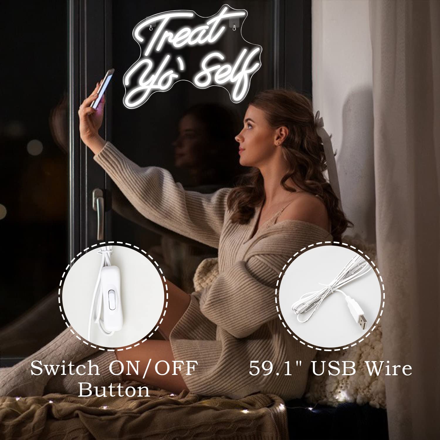 FAXFSIGN Neon Sign - USB LED Word Light for Bedroom, 15.75inx11.81in, Colorful White Acrylic, Model: Neon