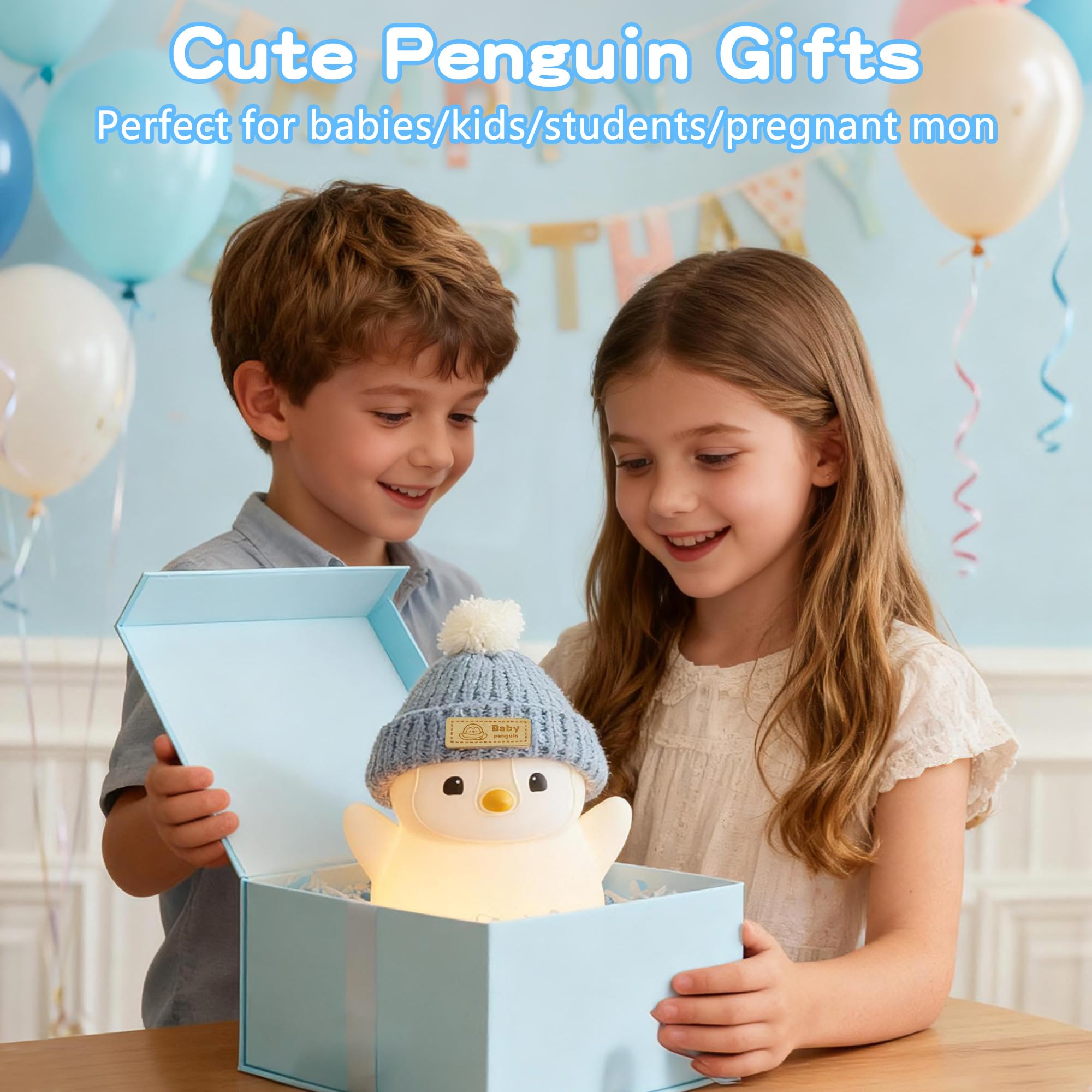 Famiduo Penguin Night Light For Kids  Adorable Penguin Lamp With Hat  Food Grade Silicone Nursery Nightlight  Rechargeable/Dimmable/Timer Led Squishy Novelty Animal Bedside Lamp Funny Gifts For Boys