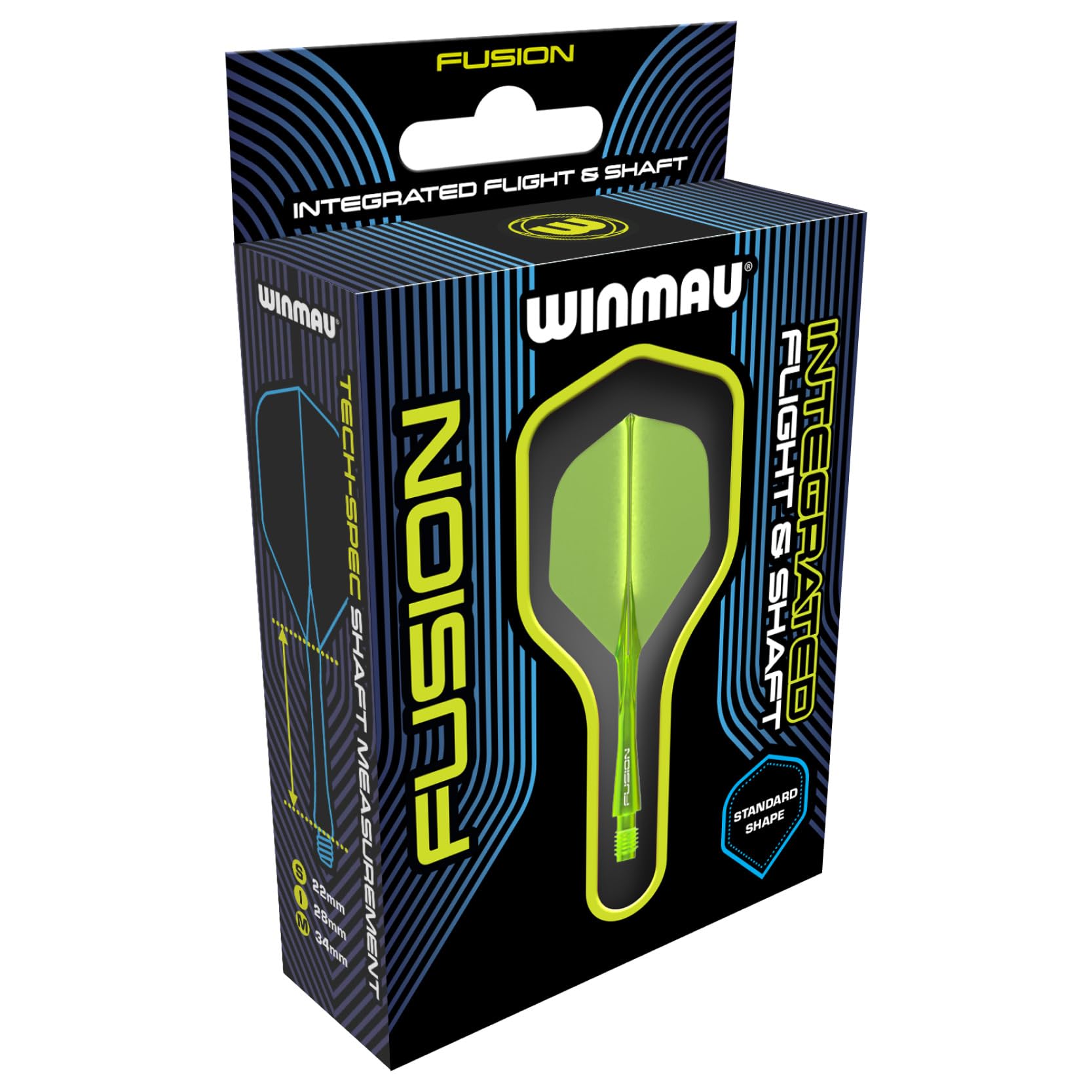 Winmau Fusion Fluoro Yellow Medium Intergrated Dart Flight and Shaft System - 1 Set per Pack (3 Flights and shafts in Total)