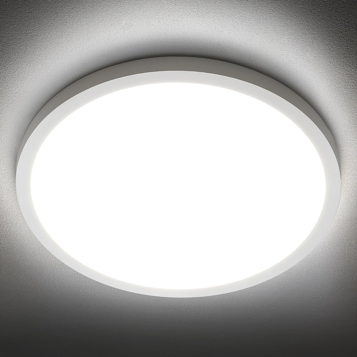 SunRider LED Flush Mount Ceiling Light Fixture, 5000K Daylight White, 2400LM, 12 Inch 24W White Round Flat Bedroom Lights, 240W 