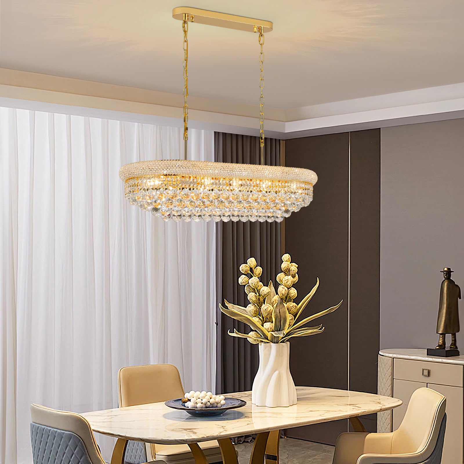 Crystal Chandeliers For Dining Room Light Fixtures Over Table  Modern Crystal Chandeliers For Kitchen Lsland  11 Lights Empire Style Gold stylish Lighting Fixtures For Living Room Bar L34.5 Inch