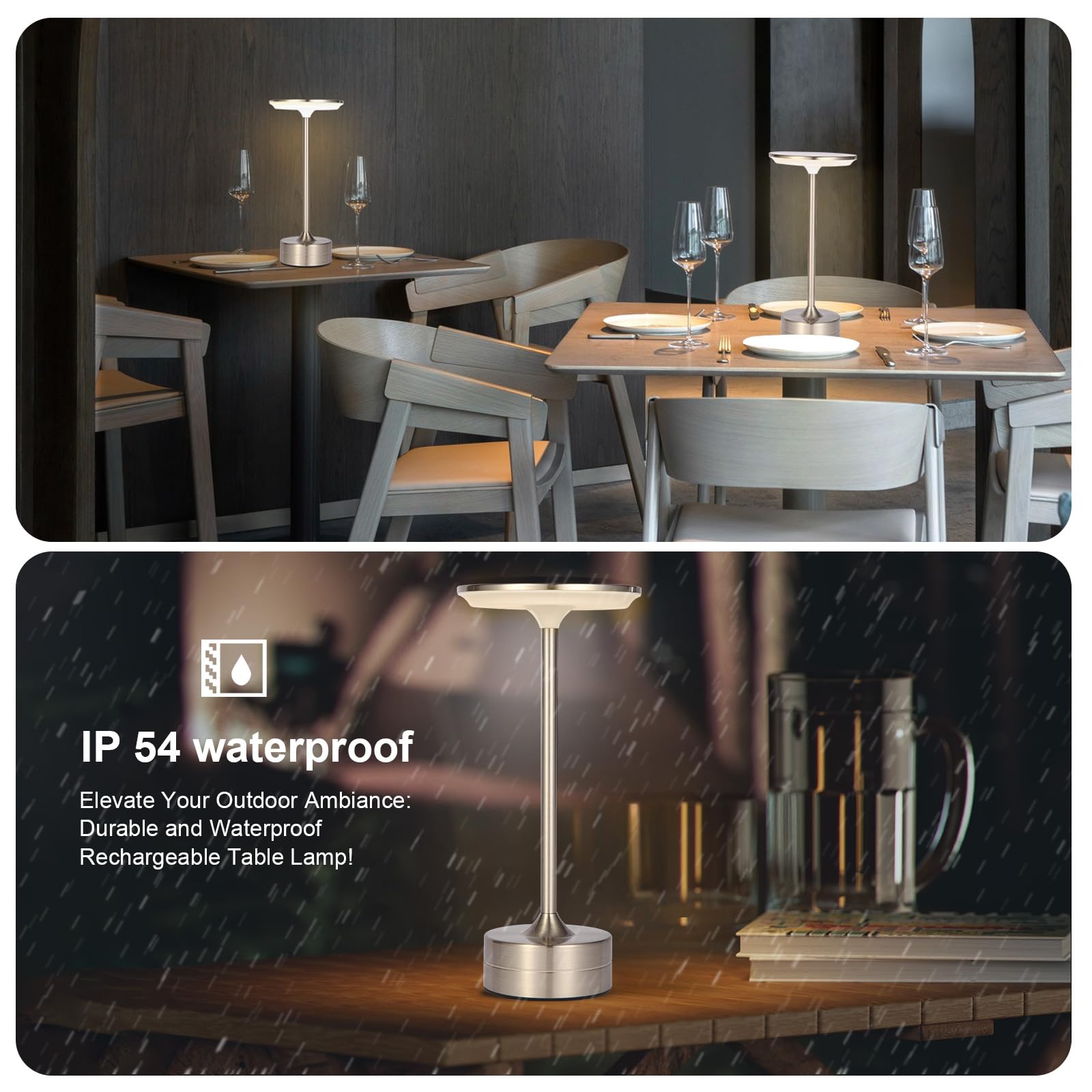 ShangKyun 2Pack Cordless LED Desk Lamp - 6000mAh Rechargeable, Touch Control, Silver - 48 Hours Usage for Indoor & Outdoor Lighting