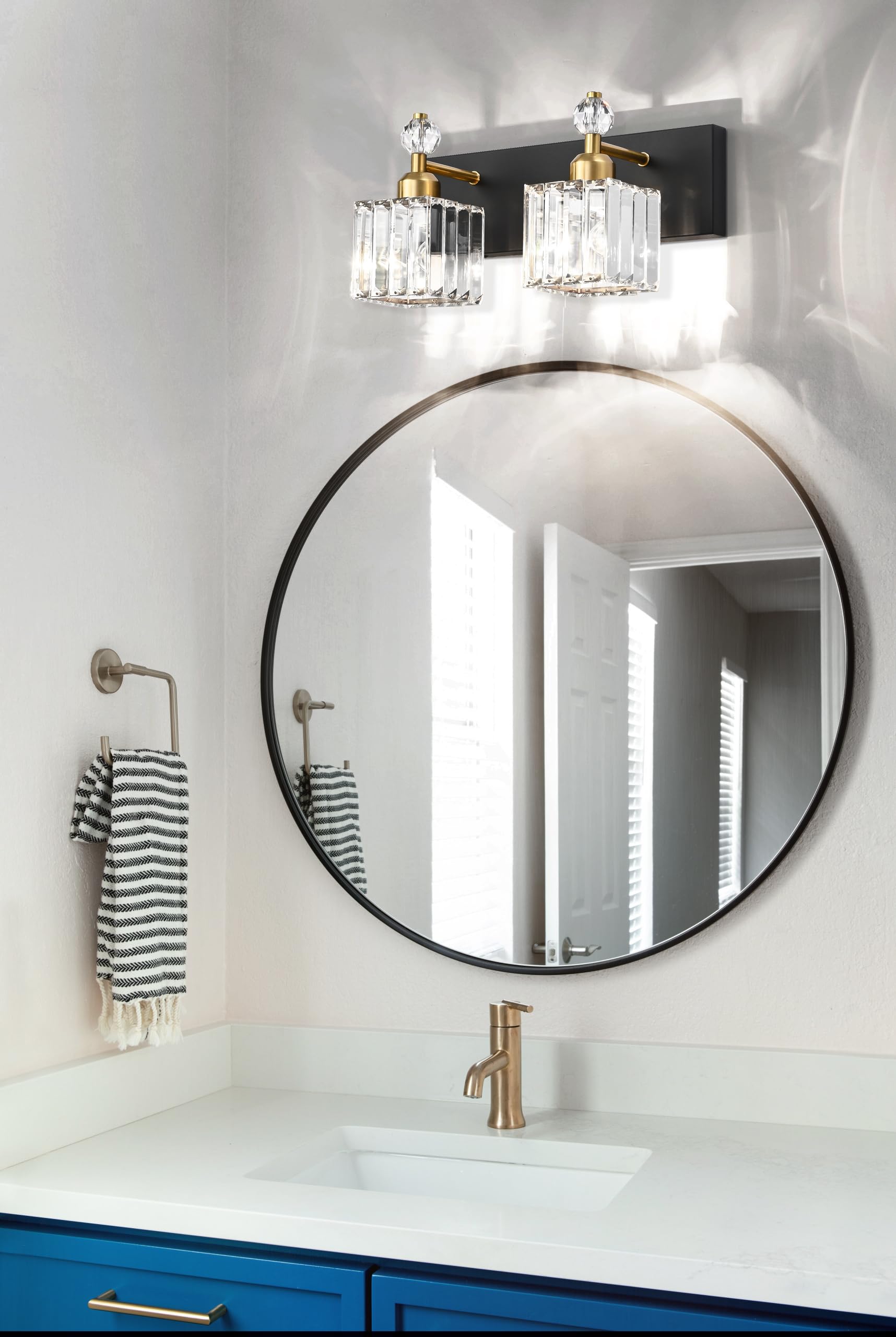 PRESDE Bathroom Vanity Light 2-Lights Stainless Steel Black and Gold Square Model PRESDE-2L-BW-K9-GLD-1