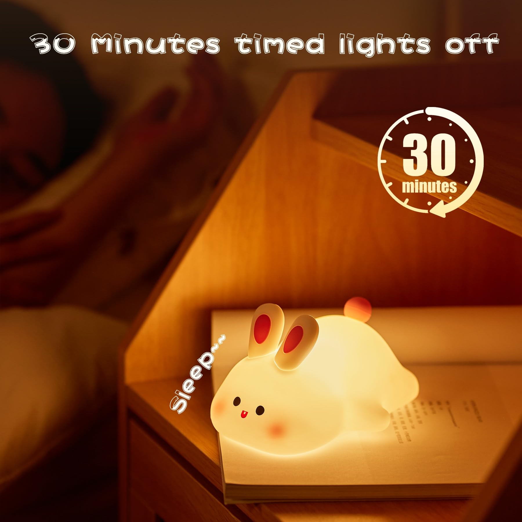 NesveCit LED Night Lamp, Silicone Dimmable Nursery Light, K-1153, Big Face Rabbit