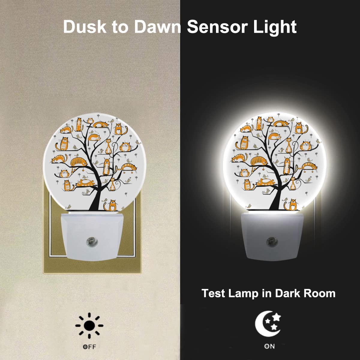 Uanvaha Tree Of Cats Nightlight Brown Cat Family Cute Kitten On Tree Branches Led Dusk To Dawn Night Lamp Auto Sensor For Bedroo