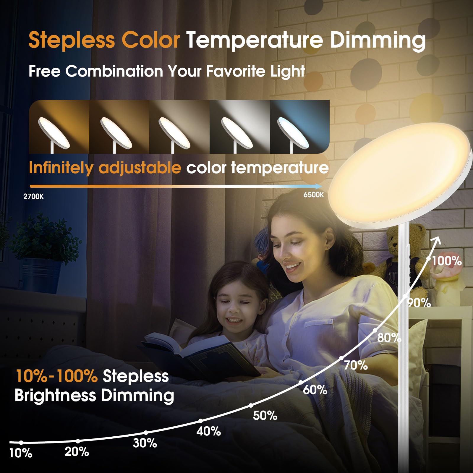 Hanaking Floor Lamp, 36W/3600Lm Bright Floor Lamp With Remote Control, Rgb Color Changing Torchiere Floor Lamp, Stepless Adjust