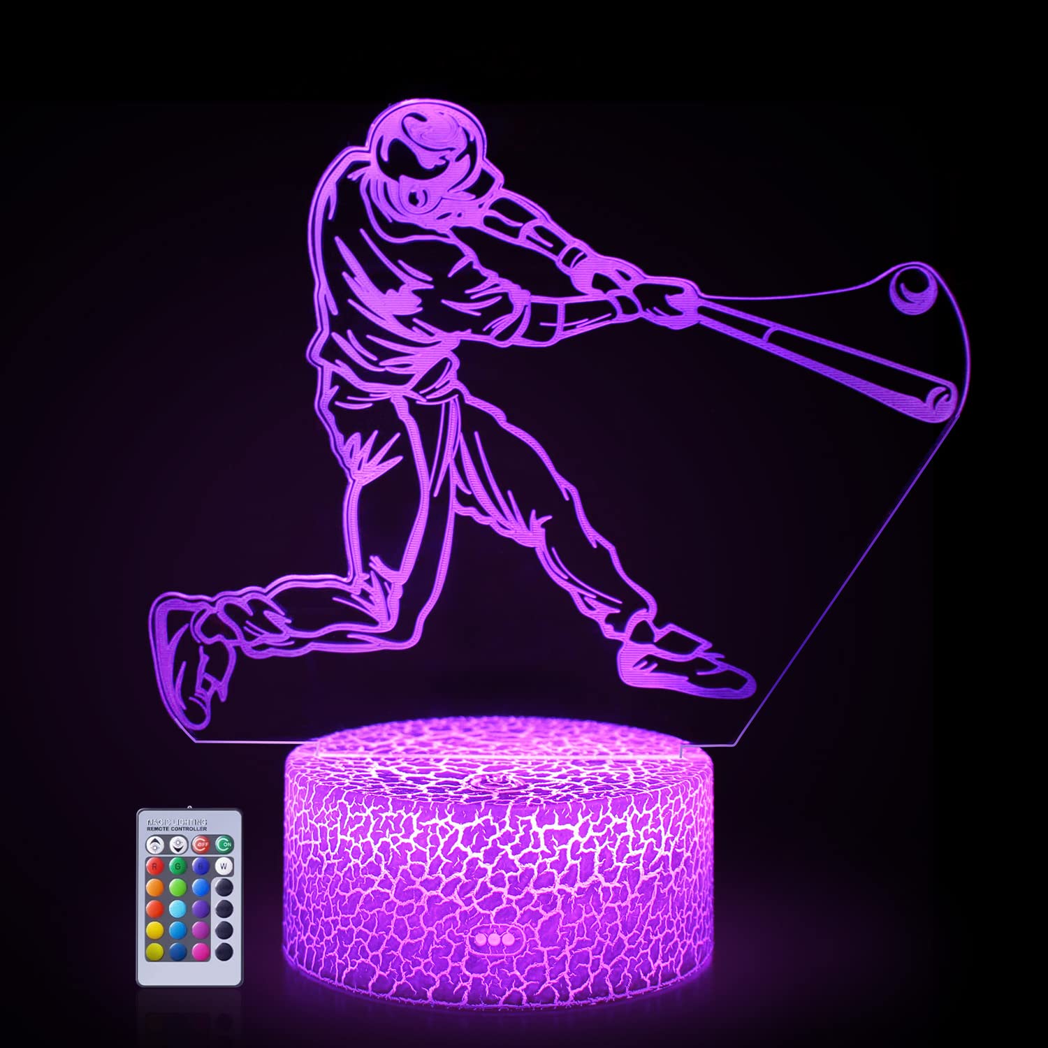 Baseball 3D Night Light Lamp Illusion Effect Lights Kids Bedroom Decor Sleep Help 16 Colors Optional & Dimmable by IR Best Gifts