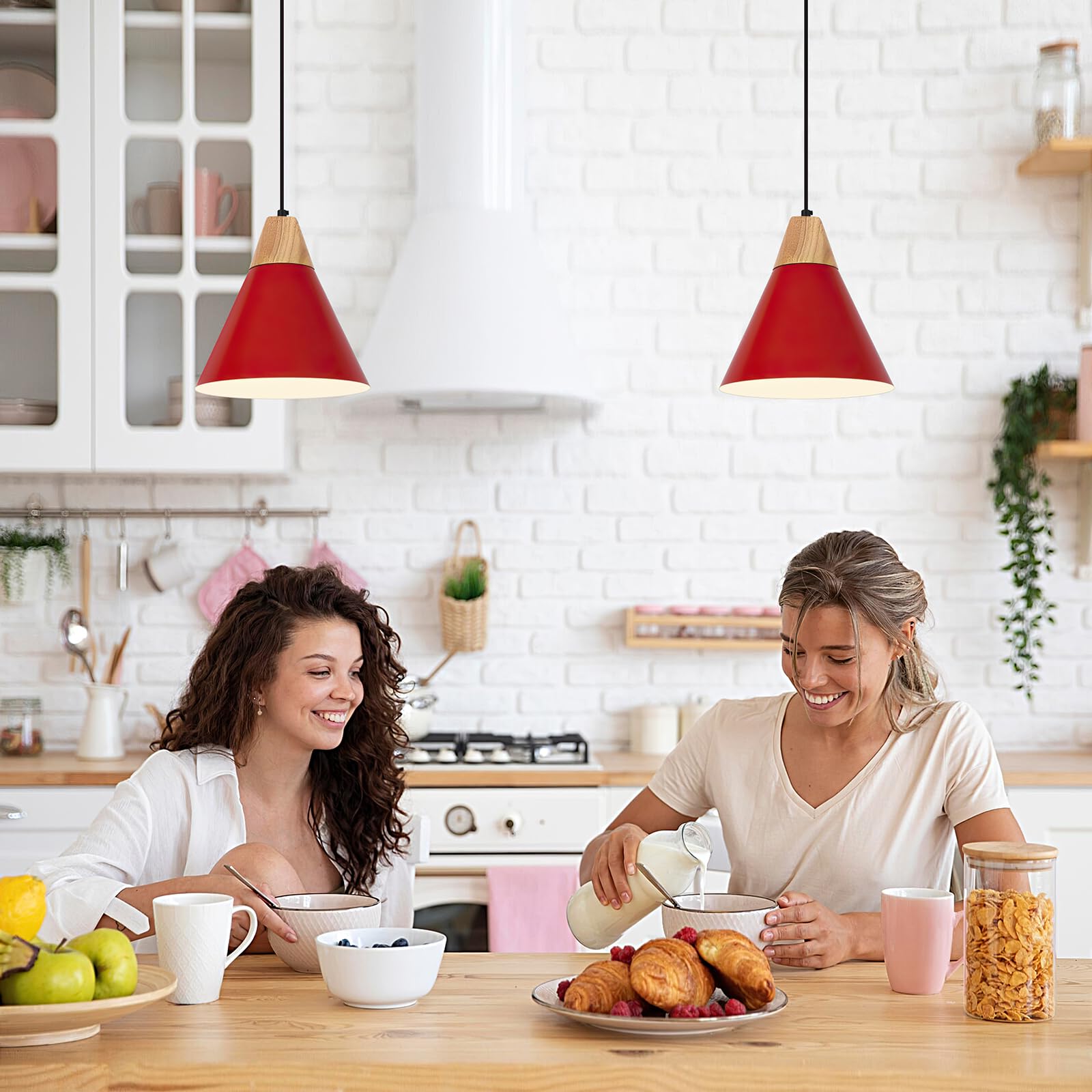 Sesiment Plug In Pendant Light, 2 Pack 9.4Inch Hanging Lights With Plug In Cord 14.7 Ft, Red Pendant Light Plug In, Hanging Pend