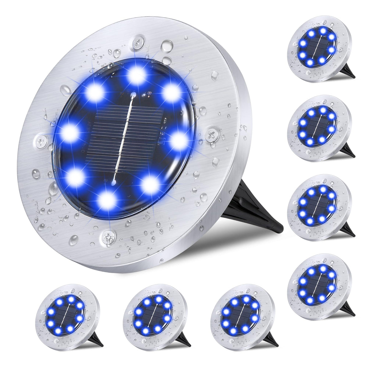 Rayolon Solar Ground Lights, Waterproof Solar Garden Lights, Upgraded Outdoor Garden Waterproof Bright in-Ground Lights, Landscape Lights for Pathway,Yard,Deck,Lawn,Patio,Walkway (8 Pack Blue Light)