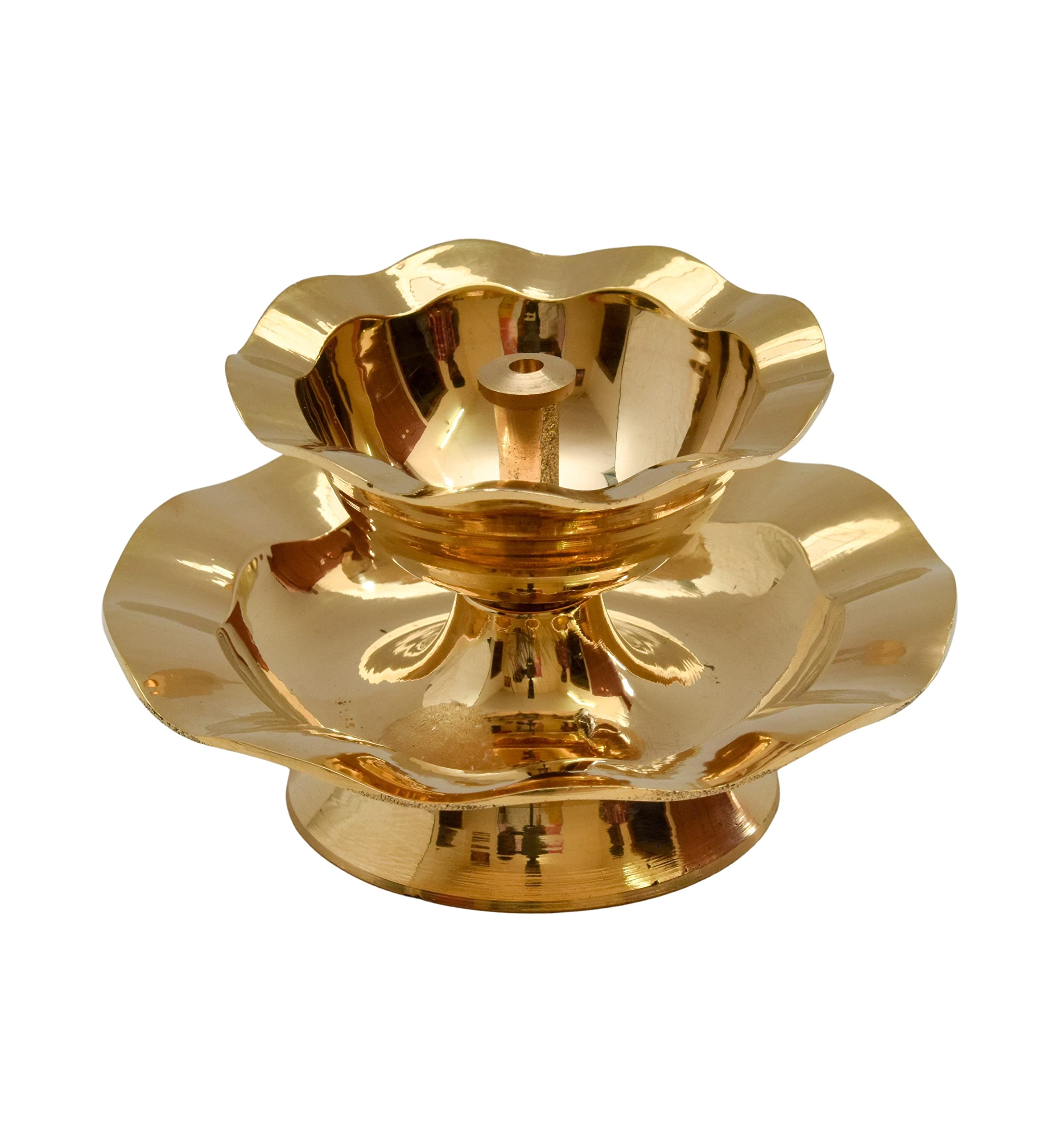 Bhimonee Decor Pure Brass Nanda Akhand Jyoth Table Diya, Plate Design , 2.3 inches , brass, Pack of 1 pc