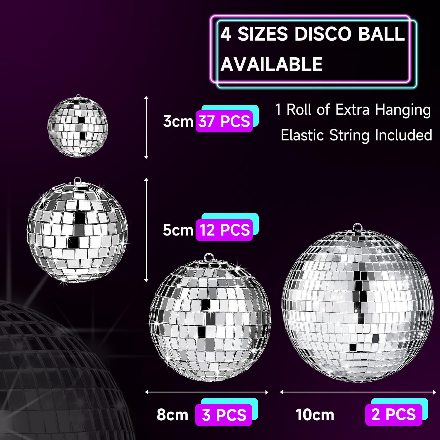54 Pcs Disco Ball, Hanging Disco Ball Decor Mini Silver Disco Ball Cake Topper Mirror Ball Decorations 74S Disco Themed Party We