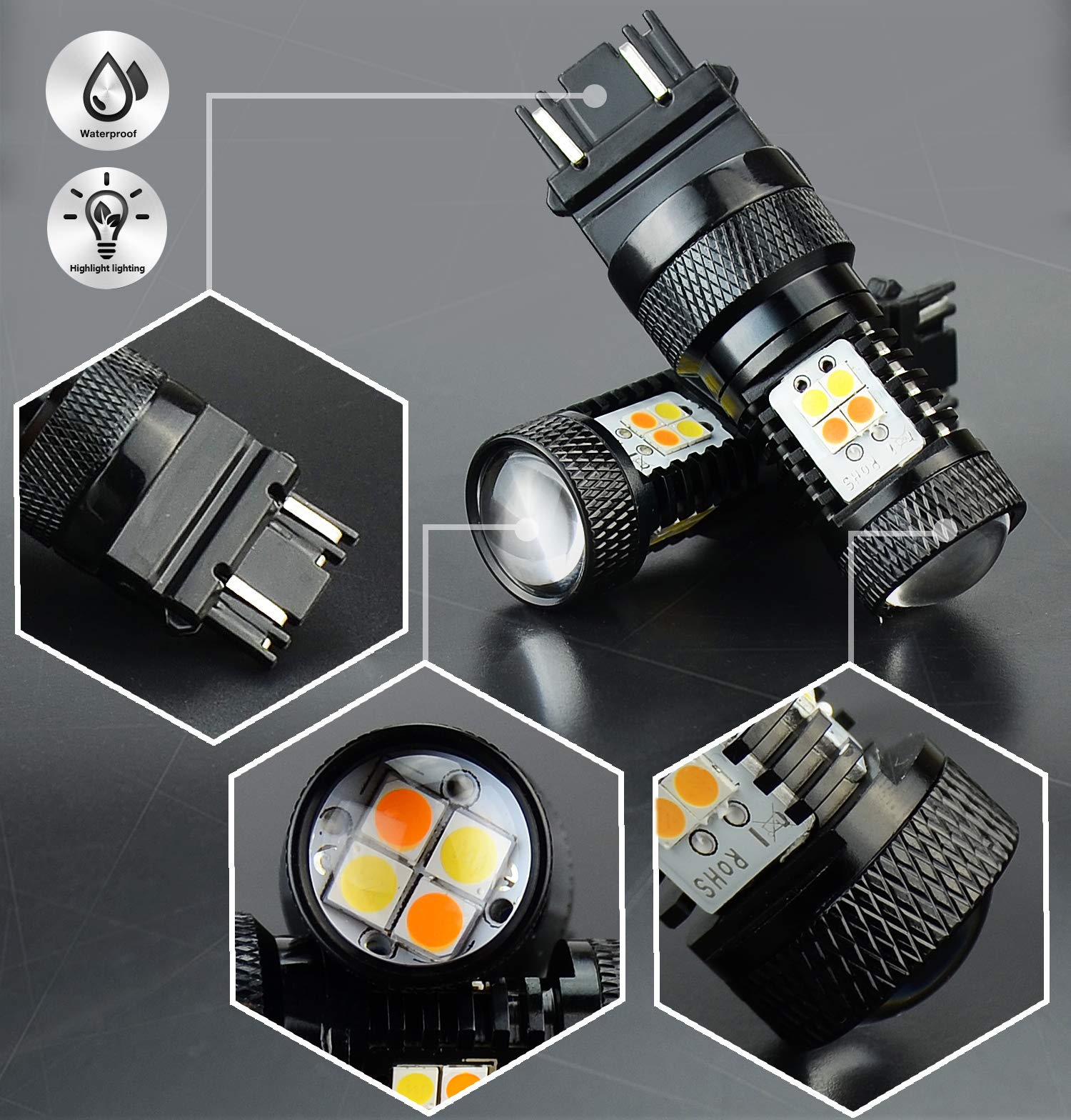 JDM ASTAR 3157 Switchback LED Bulbs, Extremely Bright 3030 Chipsets, Yellow/White, Projector for Turn Signal Lights