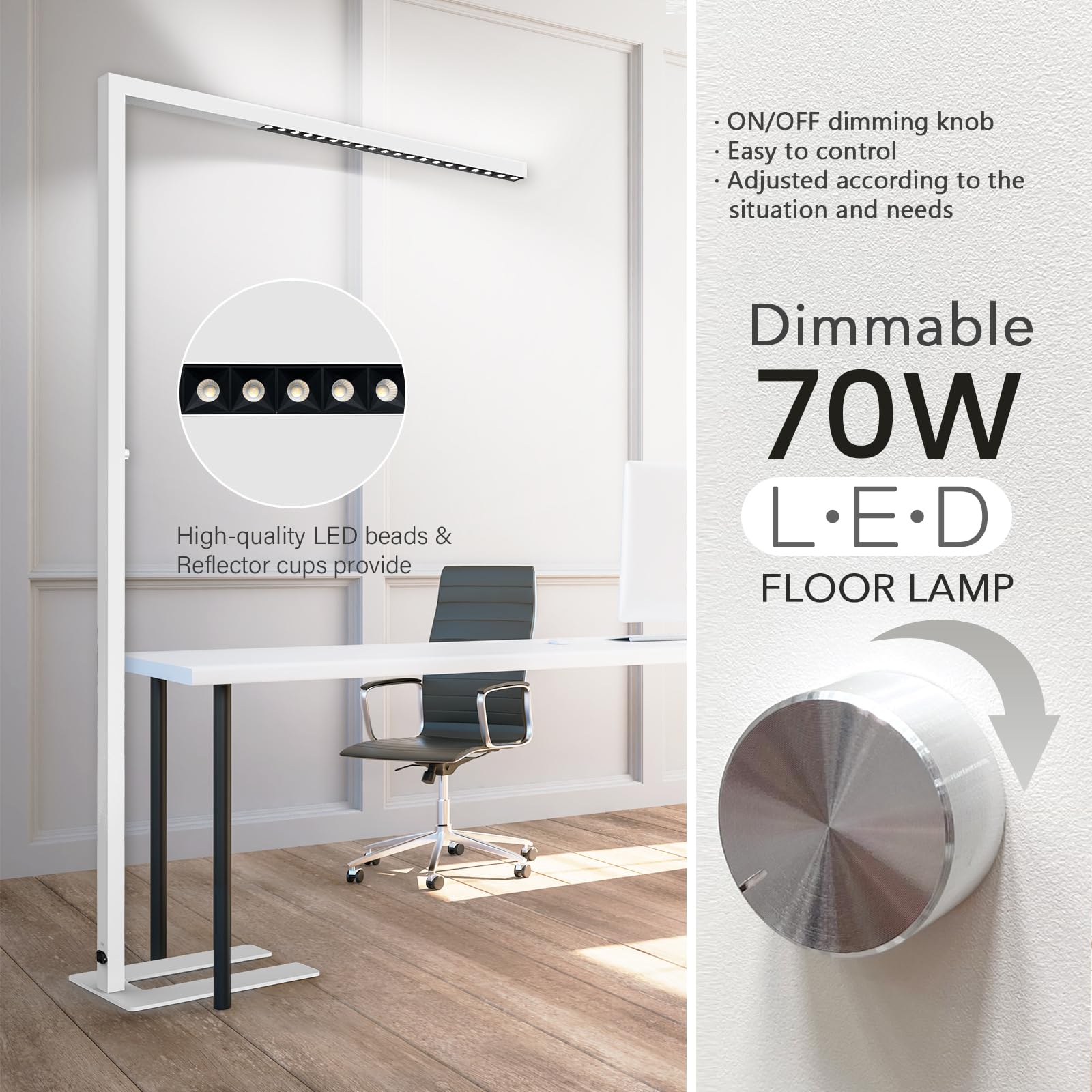 Sterren 77'' Led Floor Lamp For Office, 7350Lm Dimmable Eye-Care Standing Piano Lamp,70W Tall Reading Light, 4000K Bright Lighti