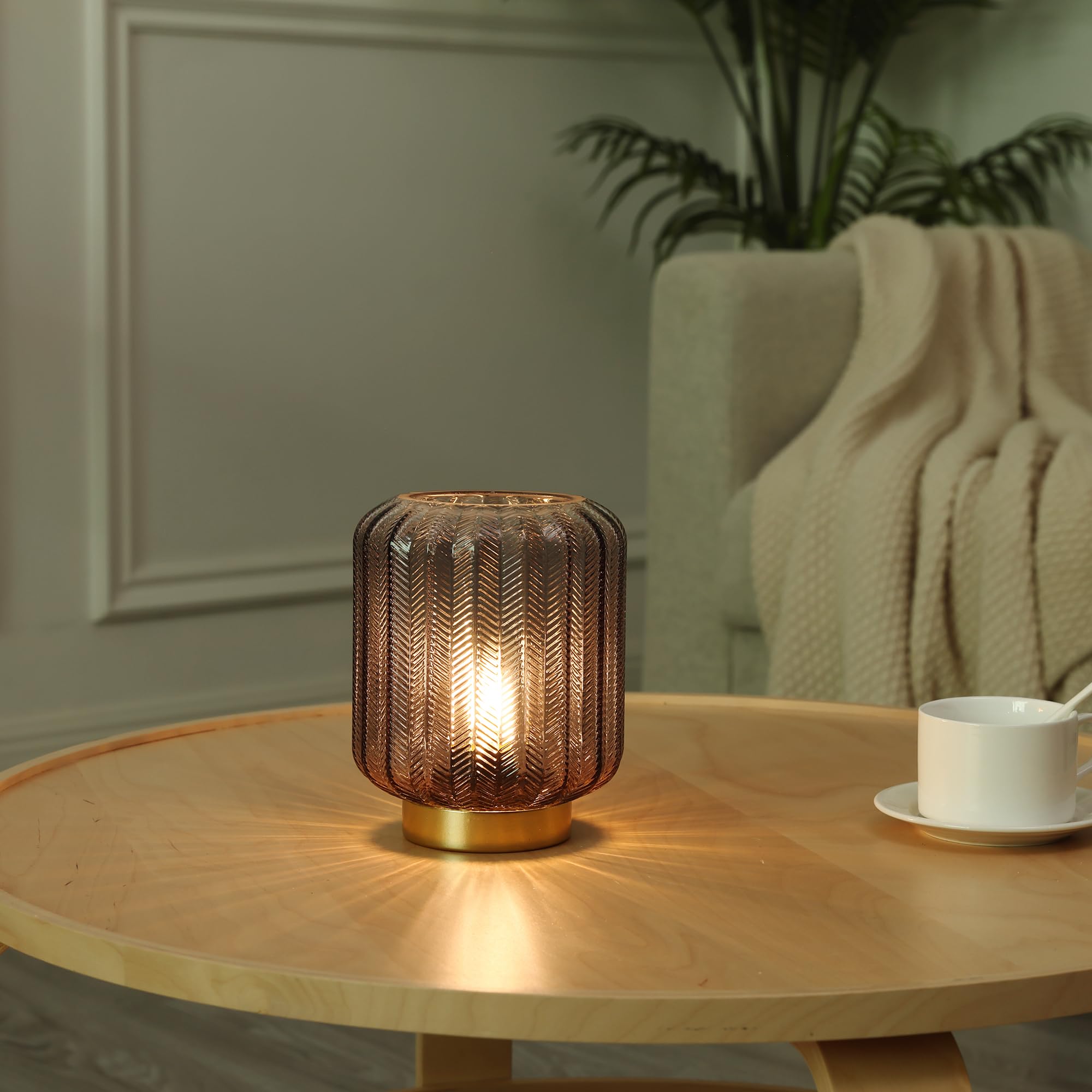 Wesjo Battery Operated Lamp, Modern Table Lamp Cordless Bedside Lamps, Glass Battery Powered Lamp With Led Bulb Decorative Battery Operated Lamps For Living Room Bedroom Desk Home (Grey)