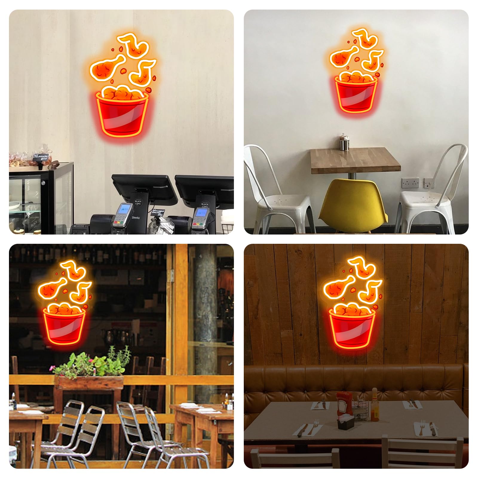 mllusxg Fried Chicken Neon Sign LED Light USB Powered Dimmable Small Retro Decor