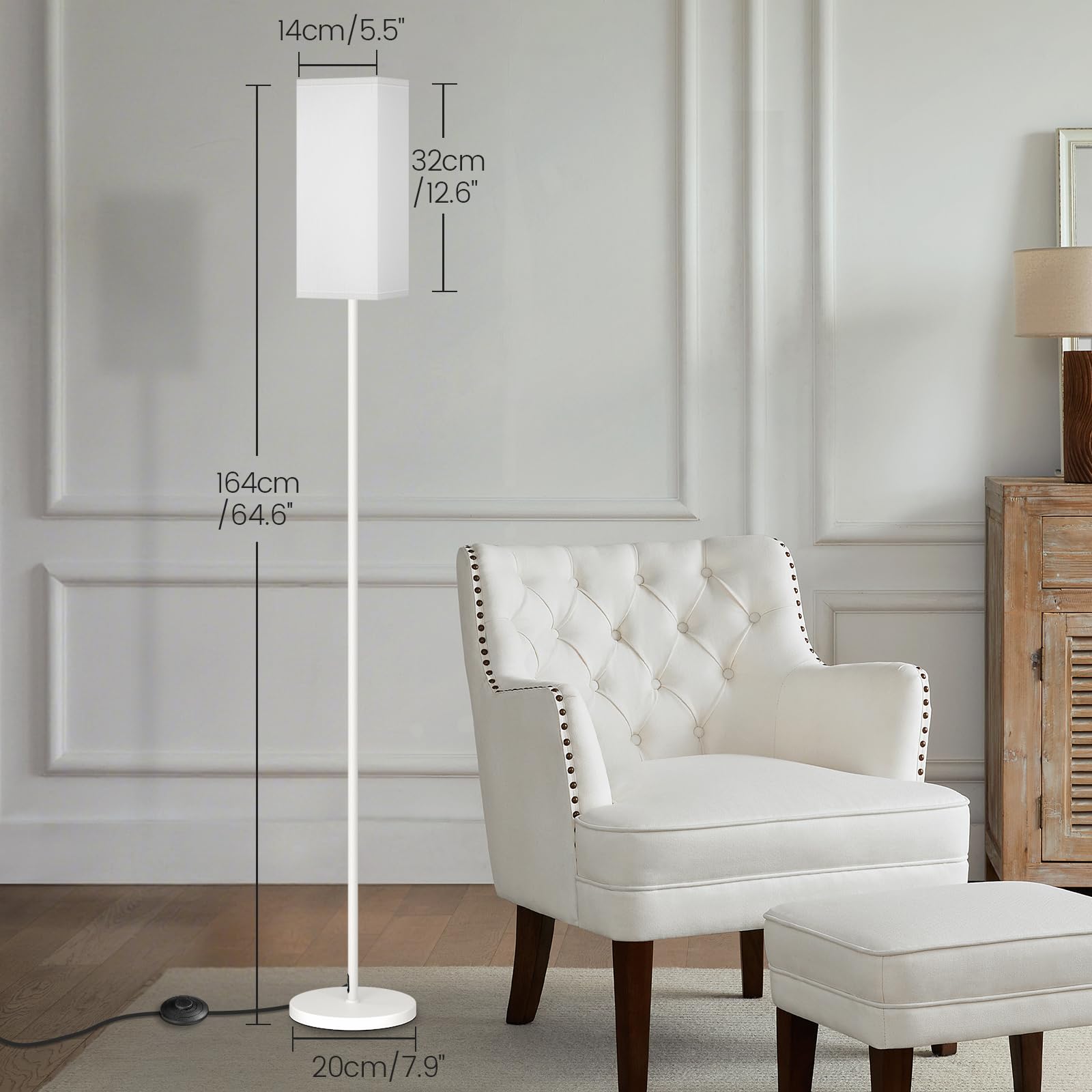 Goebleson 64.6 Floor Lamp  Pole With Foot Switch  Modern Standing Lamp Lampshade  Minimalist Freestanding Lamp (Bulb Not Included)  For Living Room  Bedroom Office Etl Listed  White Wcw07Ld05