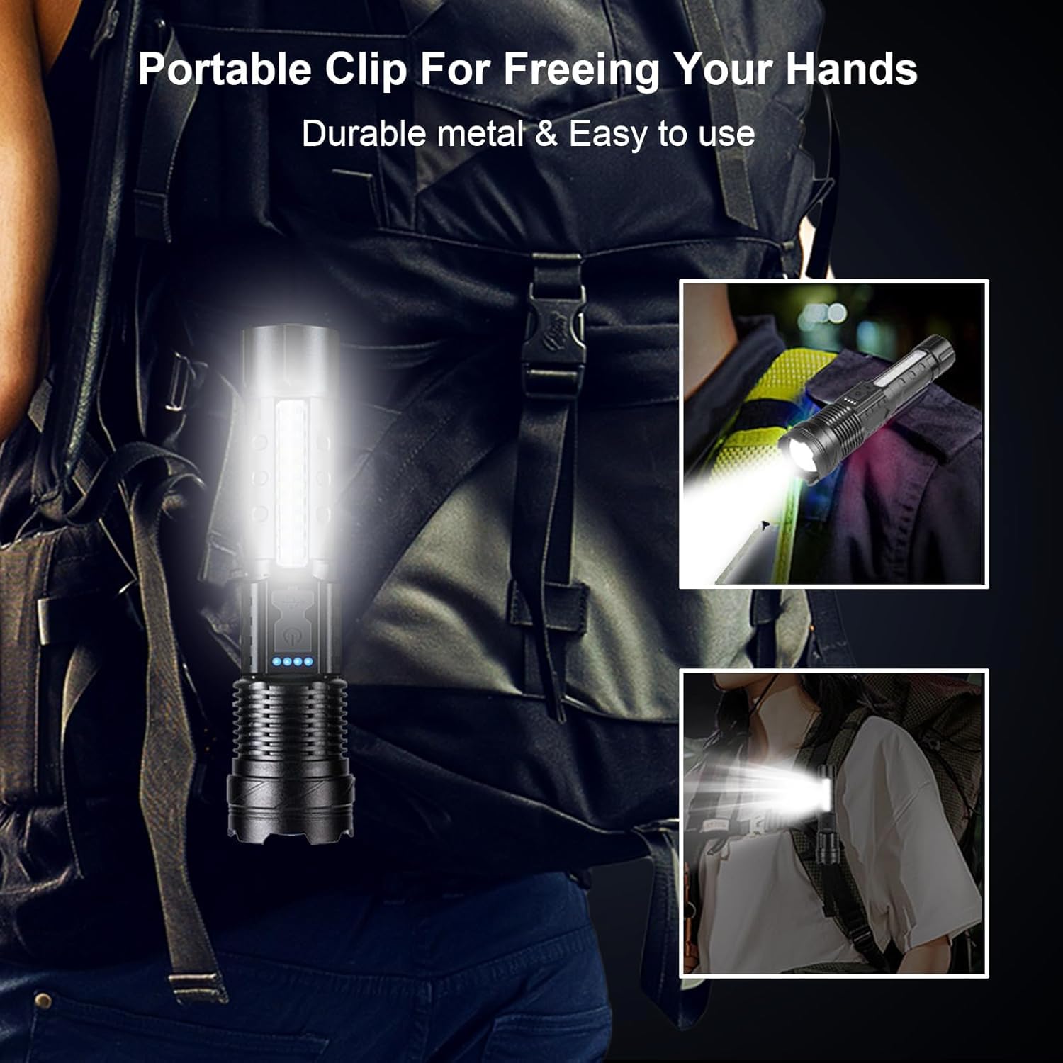 Flashlights High Lumens Rechargeable 2 Pcs, 1,000,000 Lumens Led Tactical Flashlight Battery Powered With 7 Light Modes, Cob Sid