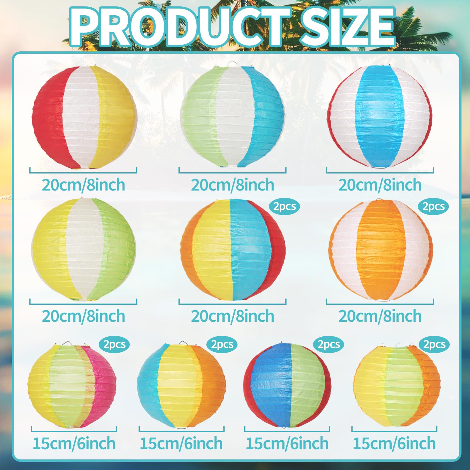 Easy Joy Pool Party Decorations - 16PCS Beach Ball Lanterns, 12 Inch, Colorful Luau Hanging Decor for Home, Office, Birthday, Classroom