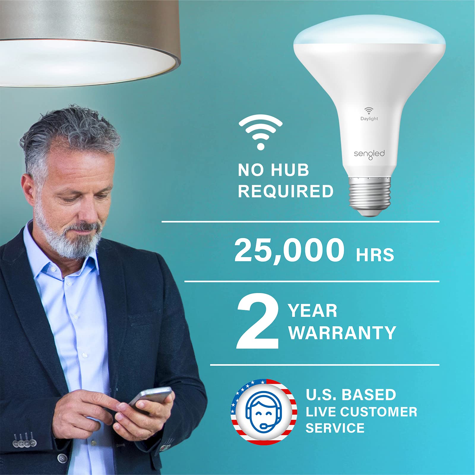 Sengled BR30 Smart Light Bulb, 60W Equivalent, Daylight, 2 Pack, WiFi, Works with Alexa & Google Assistant, Model W12-N11DL(FFS