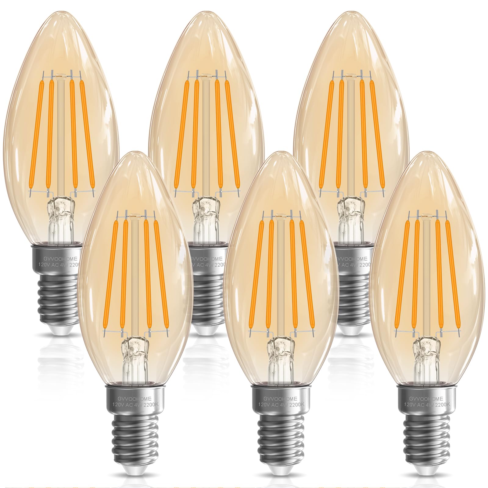 Gvvoohome 40 Watt Candelabra Light Bulbs, Chandelier Light Bulbs Non-Dimmable E12 Led Bulb, 2200K Amber Warm, B10 Candle Light B