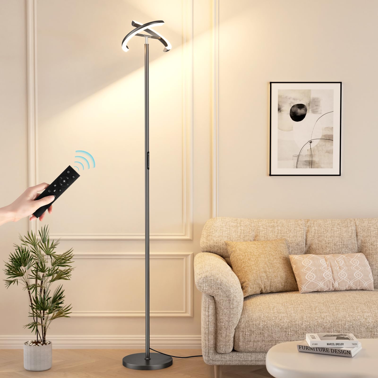 Preeotti Led Floor Lamp - 70'' Tall Modern Standing Lamp With 2 Rotatable Lights, Remote & Touch Control, 24W Bright Stepless Di